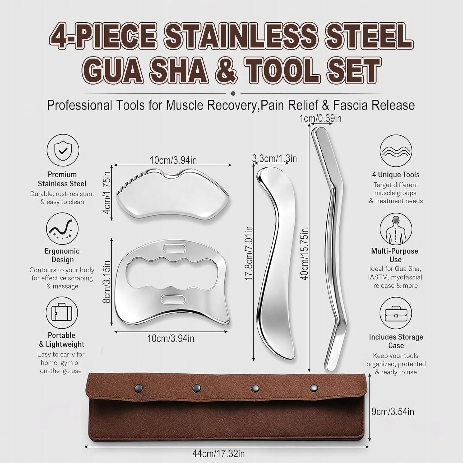 SET GUA SHA 4IN1 STAINLESS STEEL 304 FASCIA MASSAGE DRAINAGE Brand no brand