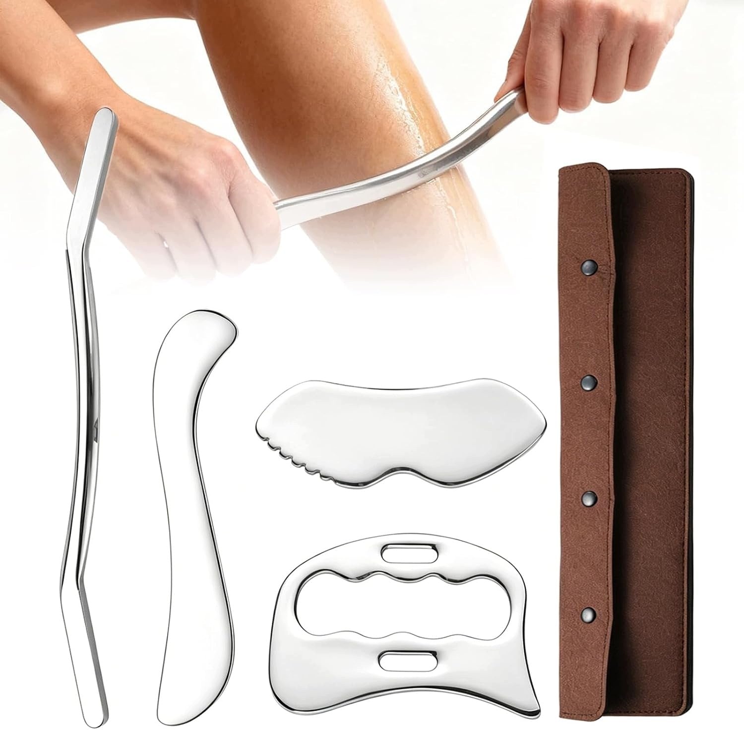 SET GUA SHA 4IN1 STAINLESS STEEL 304 FASCIA MASSAGE DRAINAGE