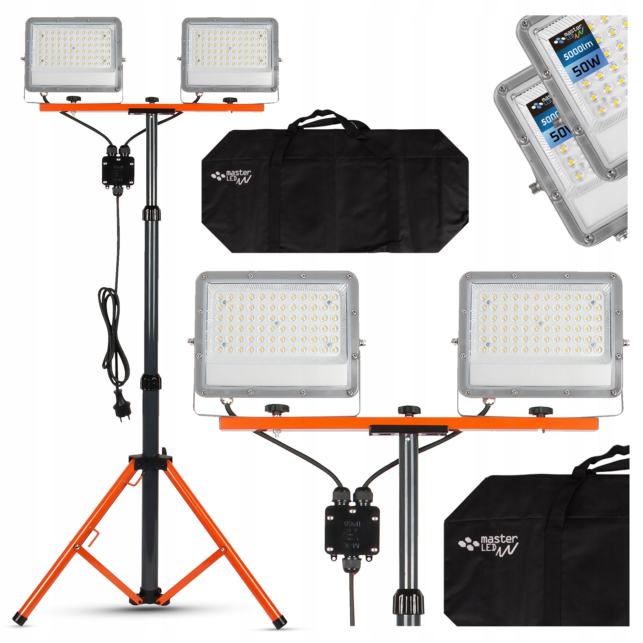 SET HALOGEN floodlight LED TRIPOD 2x50W construction work strong