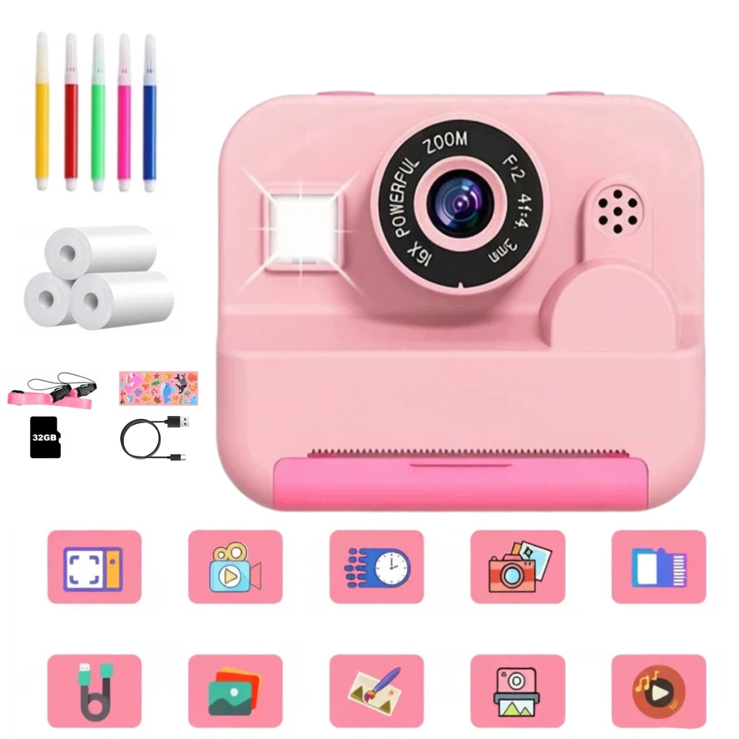 SET INSTANT DIGITAL CAMERA WITH THERMAL PRINTER FOR CHILDREN ROLLER