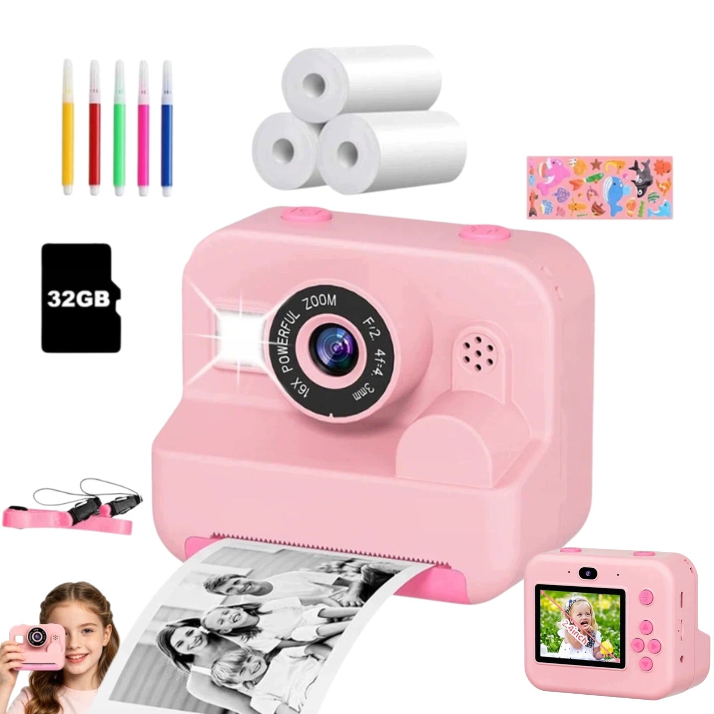 SET INSTANT DIGITAL CAMERA WITH THERMAL PRINTER FOR CHILDREN ROLLER