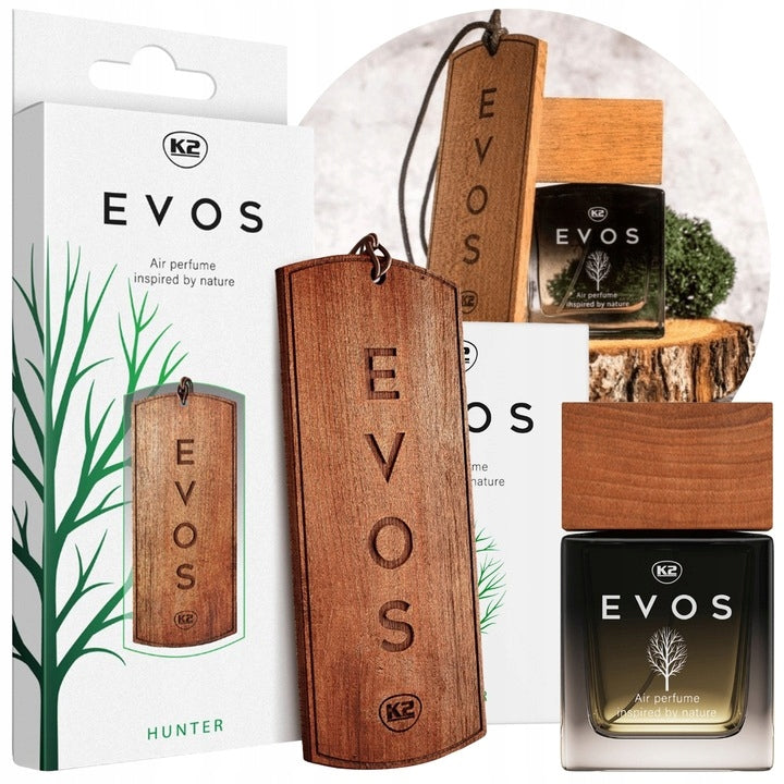 SET K2 EVOS HUNTER perfume for car, wooden pendant+flacon