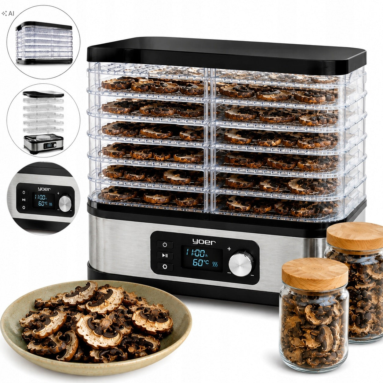 SET LARGE FOOD DRYER FOR MUSHROOMS AND FRUITS 630W VEGETABLES KITCHEN HOUSE