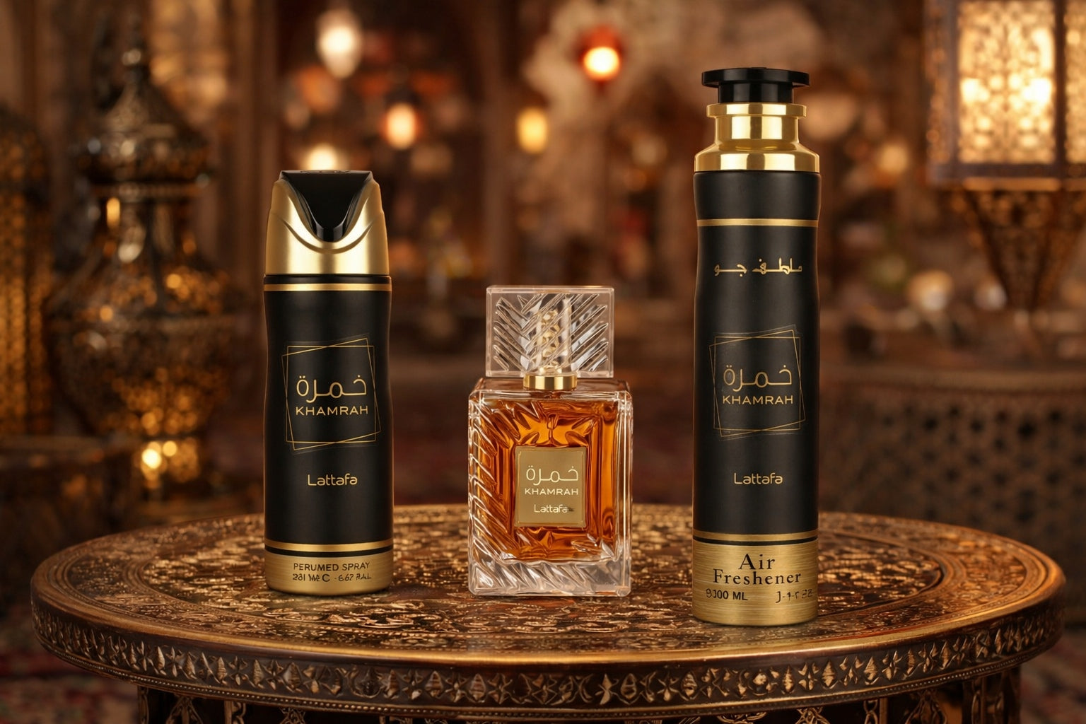 SET LATTAFA KHAMRAH 100ML EDP 200ML DEO 300ML AIR FRESHENER Brand Lattafa