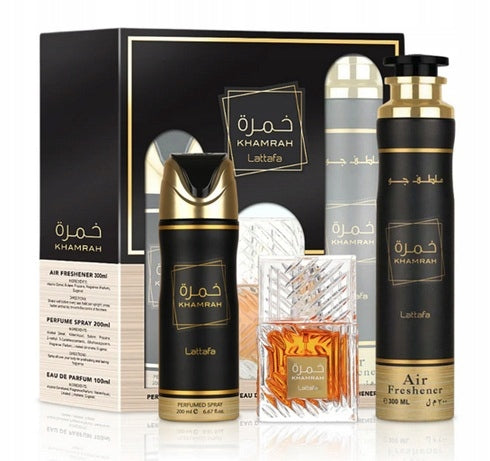 SET LATTAFA KHAMRAH 100ML EDP 200ML DEO 300ML AIR FRESHENER