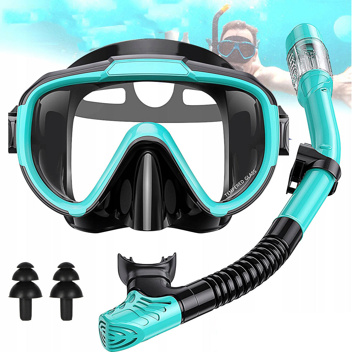 SET MASK AND SNORKEL DIVING GLASSES AND SNORKELING TUBE adult