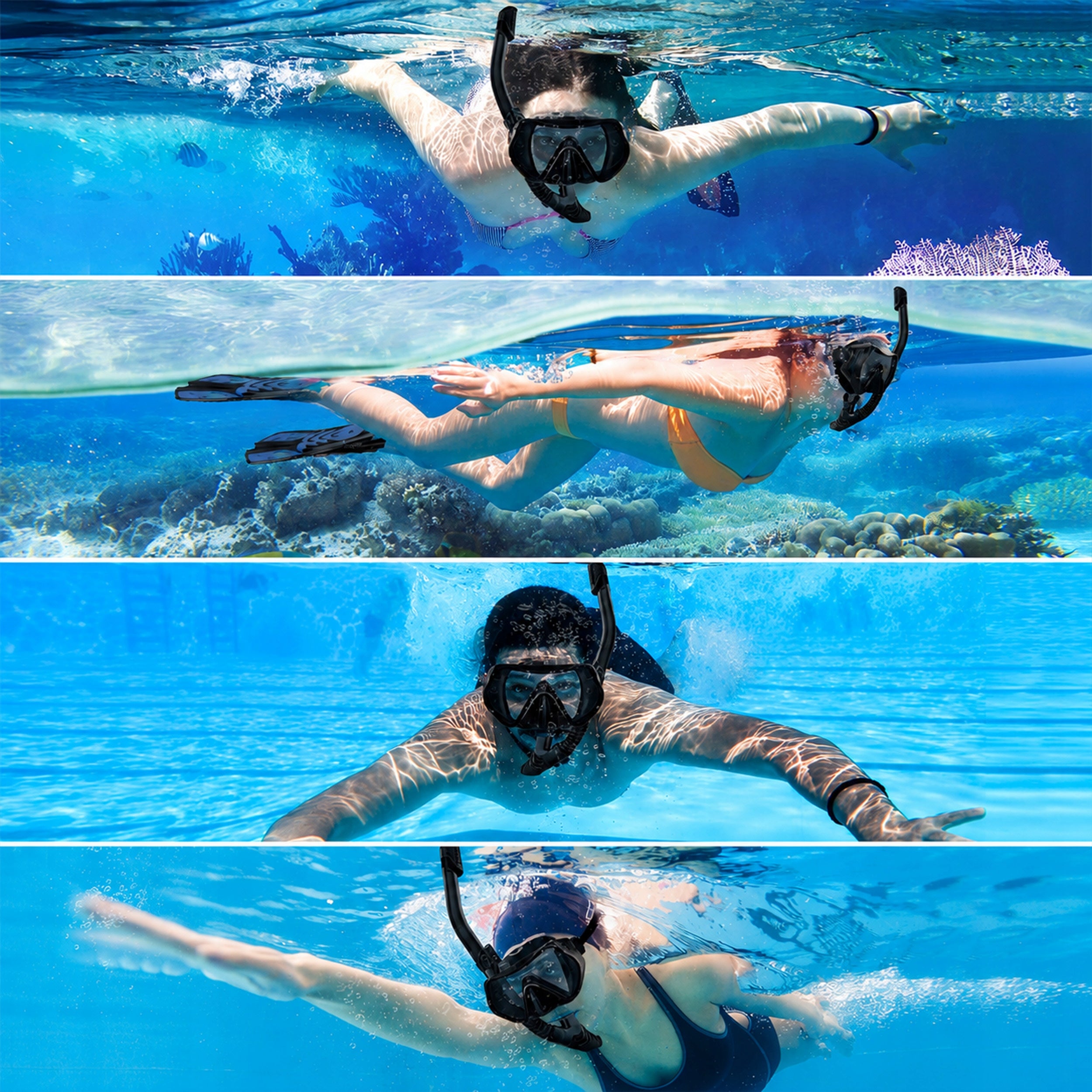 SET MASK AND SNORKEL GLASSES AND SNORKEL TUBE HIT 180° Packaging status original