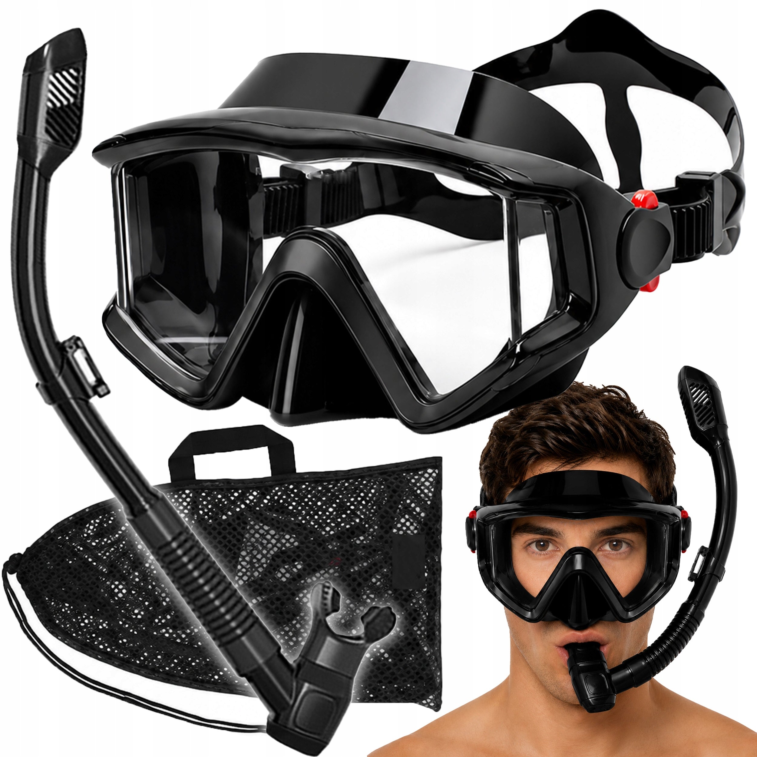 SET MASK AND SNORKEL GLASSES AND SNORKEL TUBE HIT 180°
