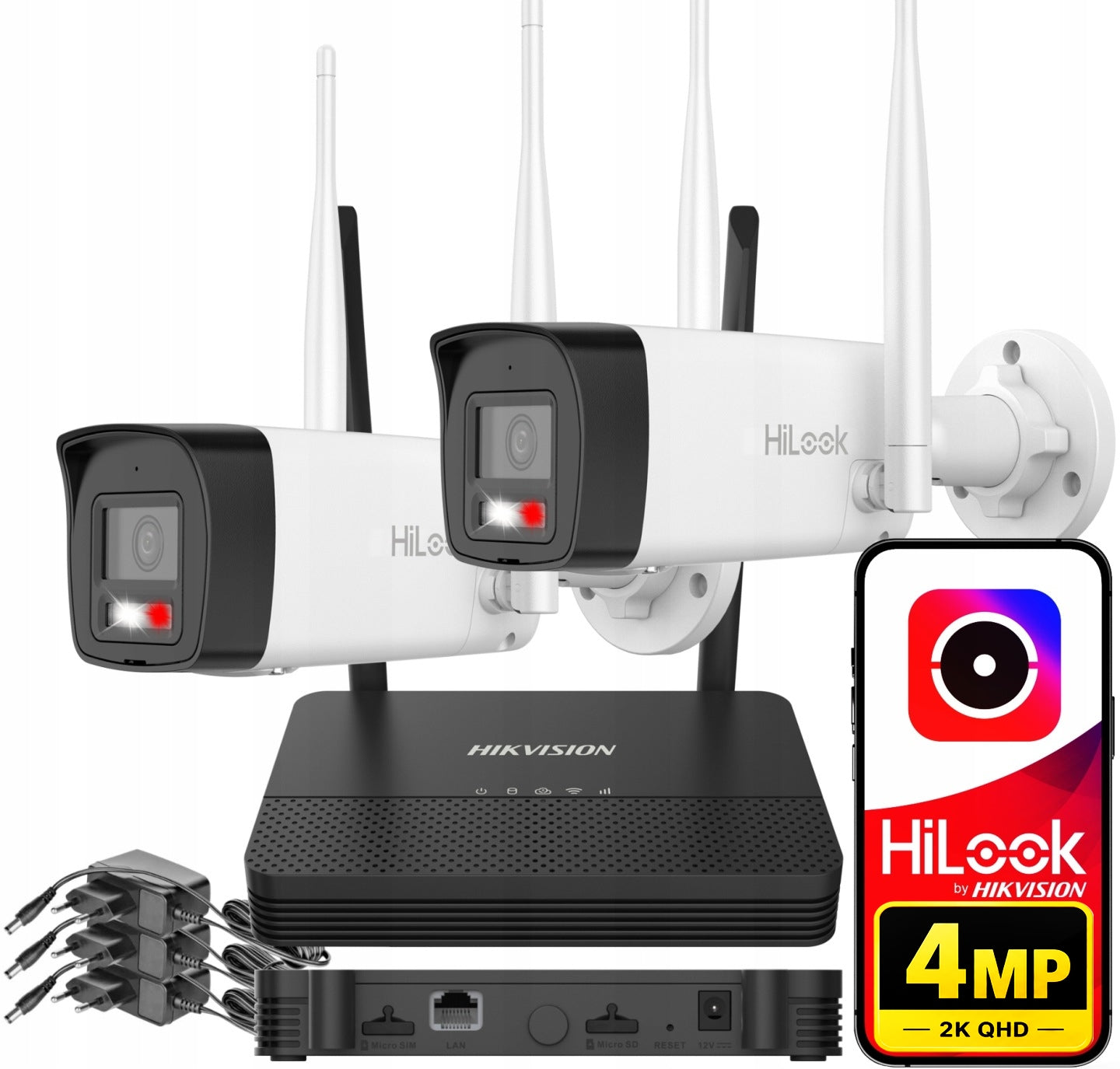 SET MONITOIRNGU WIFI 2 CAMERAS 4MP OUTDOOR FULL COLOR AUDIO APP
