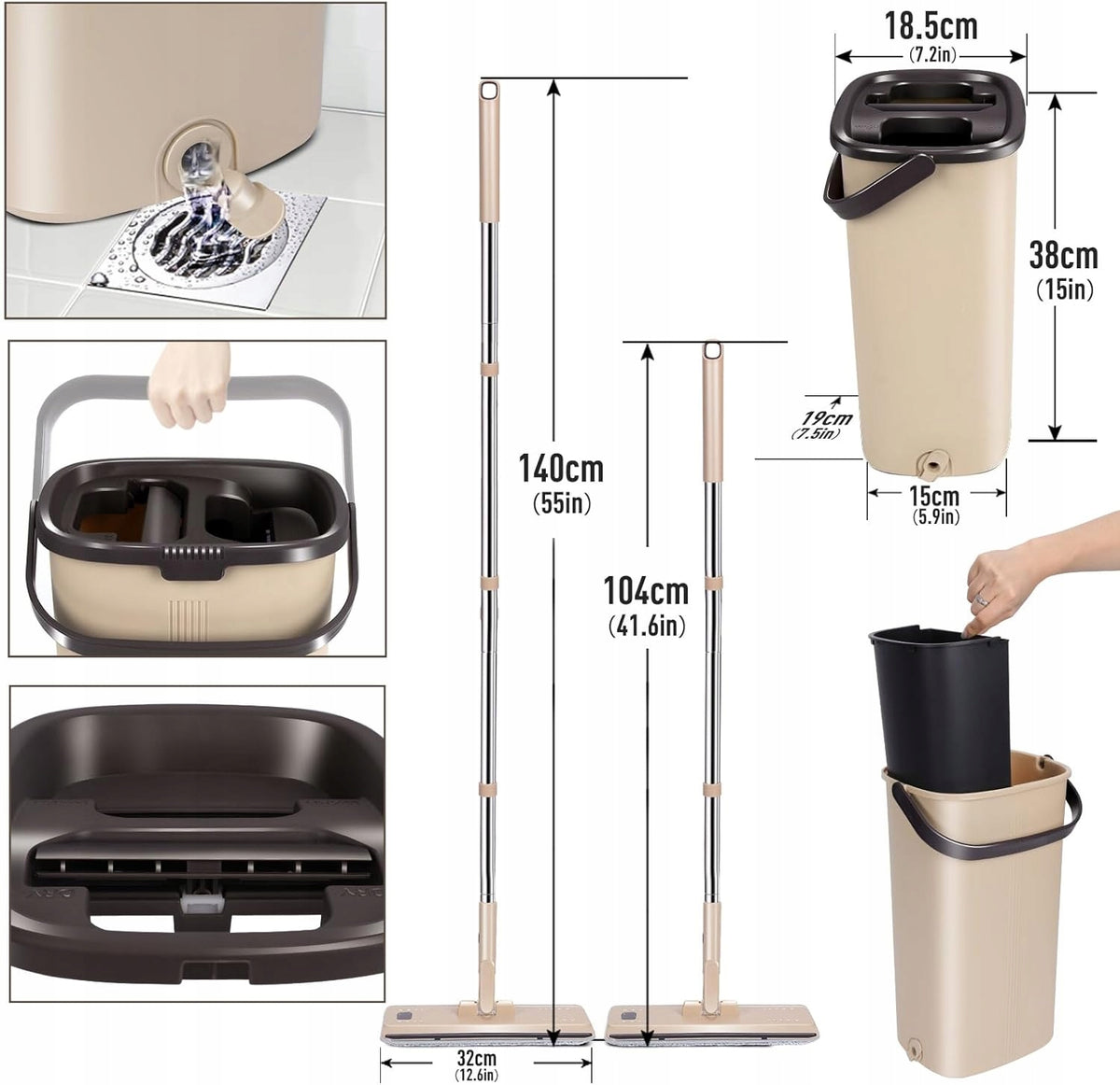 SET MOP WITH SPINNING BUCKET 6 CLOTHS MICROFIBER 132CM Brand no brand