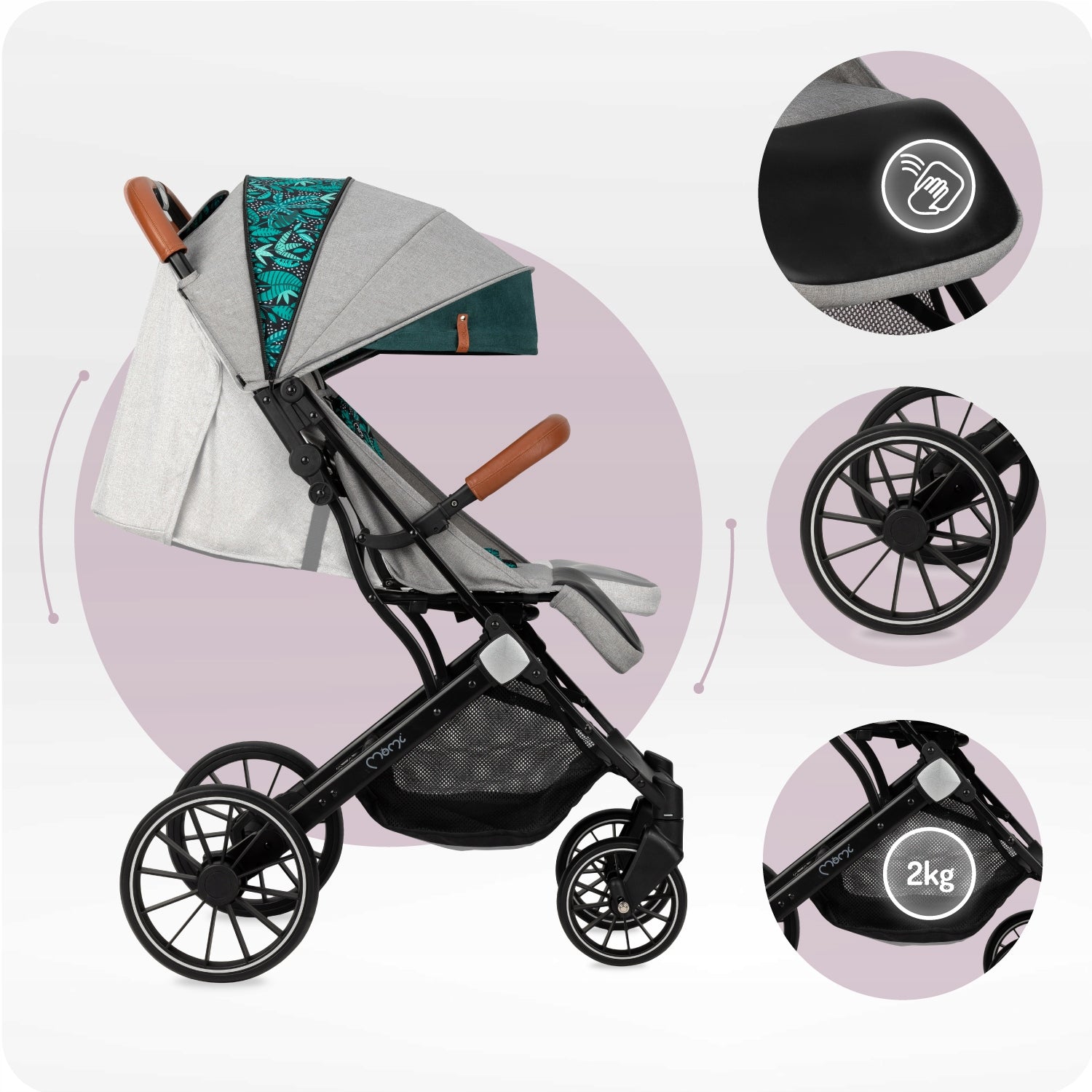 SET MoMi ESTELLE Dakar stroller Jungle + MoMi SILDI gloves for Packaging status original