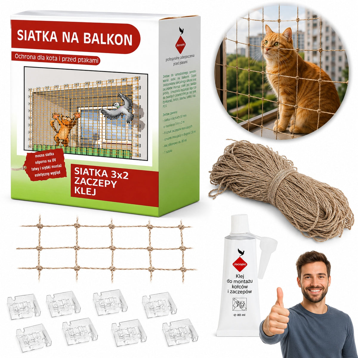 SET NET FOR BALCONY FOR CAT BIRDS PIGEONS 2X3 PROTECTIVE WITHOUT DRILLING