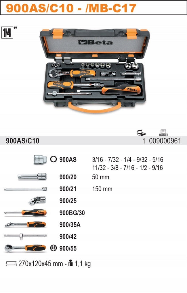 SET OF 10 CAL SOCKETS + ACCESSORIES BETA 900AS/C10 Brand Beta