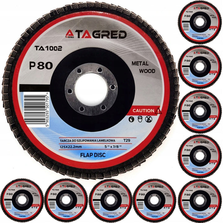SET OF 10 PCS WOOD GRINDING DISC METAL STEEL P80 125MM LAMELLA Manufacturer code TA1002