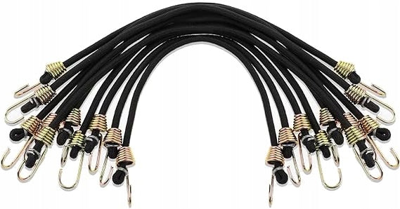 SET OF 10 STRONG BUNGEE CORDS WITH HOOKS 25CM CAMPING