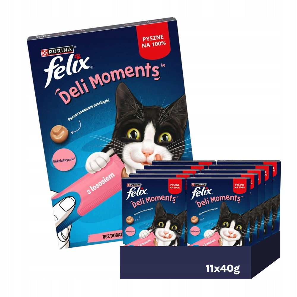 SET OF 11X CREAMY CAT TREATS FELIX DELI MOMENT - SALMON, 4X10G