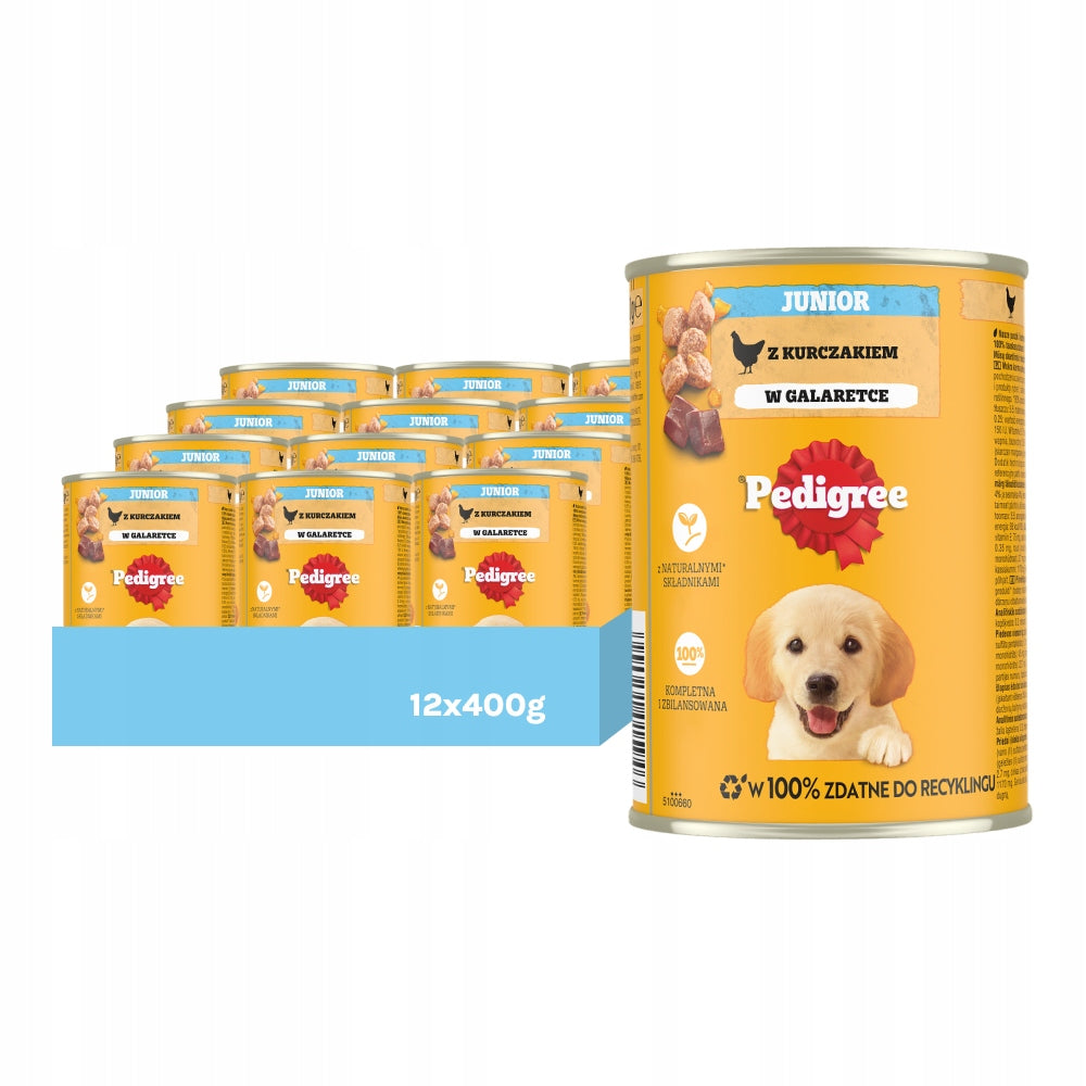 SET OF 12X PEDIGREE JUNIOR FOR PUPPIES WITH CHICKEN IN JELLY 400G