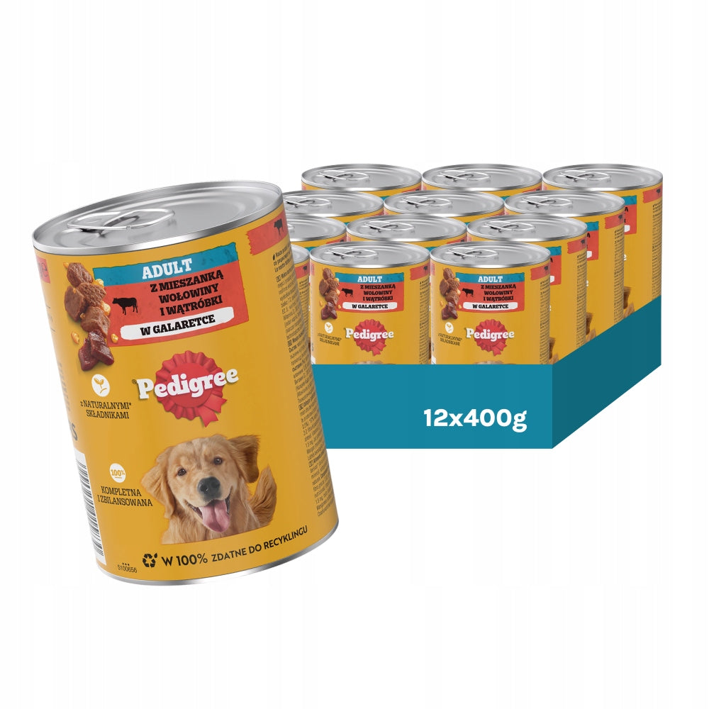 SET OF 12X PEDIGREE WITH BEEF AND LIVER IN JELLY - CAN, 400G