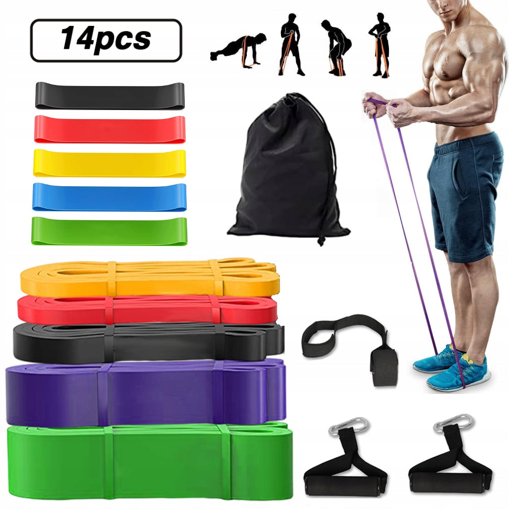 SET OF 14 POWER BAND EXERCISE RESISTANCE BANDS