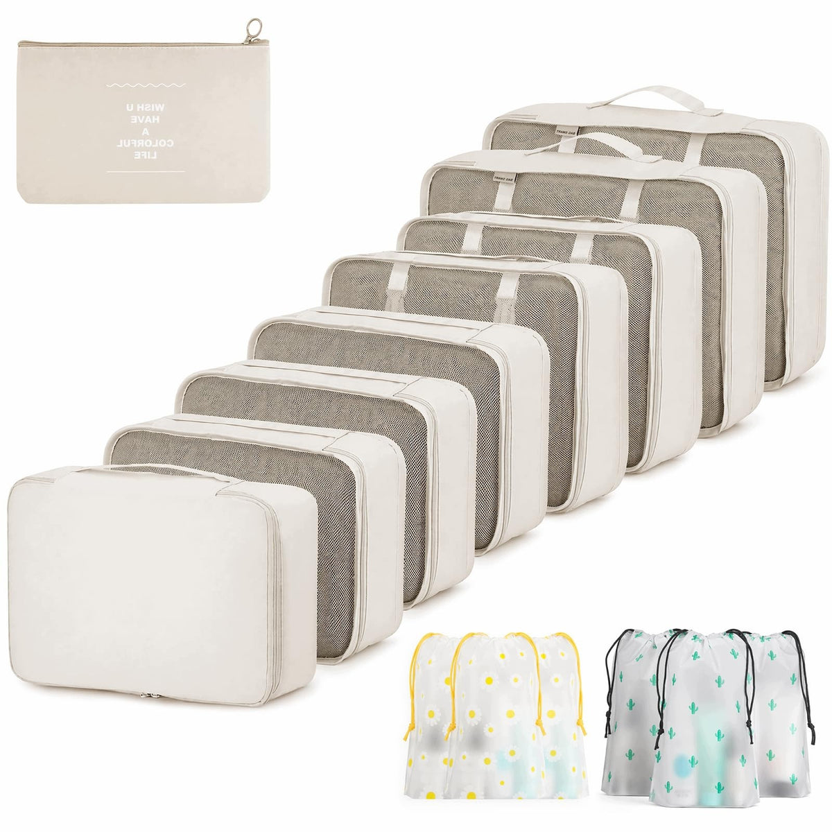 SET OF 15 TRAVEL CUBES BEIGE SUITCASE LUGGAGE ORGANIZERS 40X30 CM