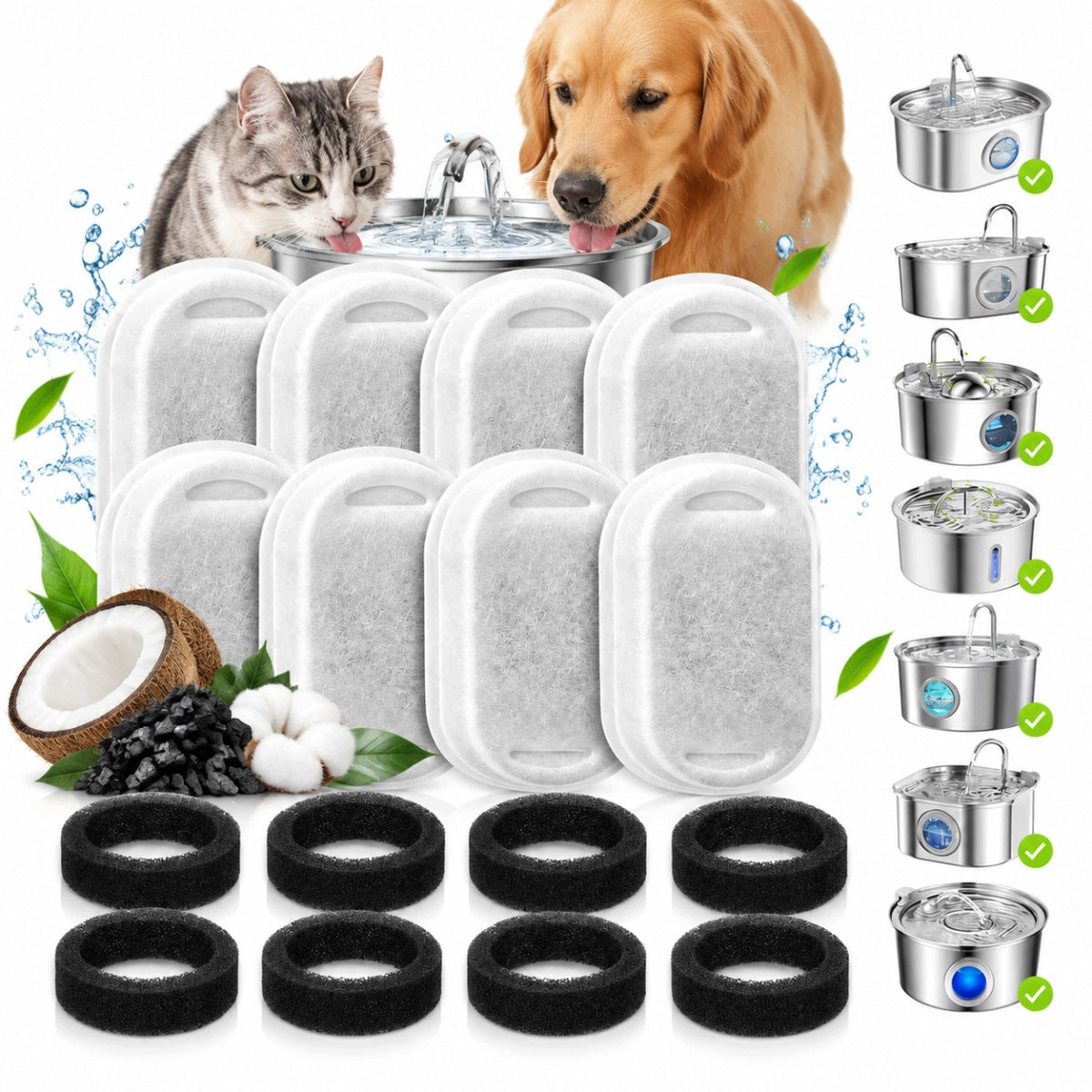 SET OF 16 REPLACEMENT FILTERS FOR CAT AND DOG FOUNTAINS WITH A CAPACITY OF 3,2L