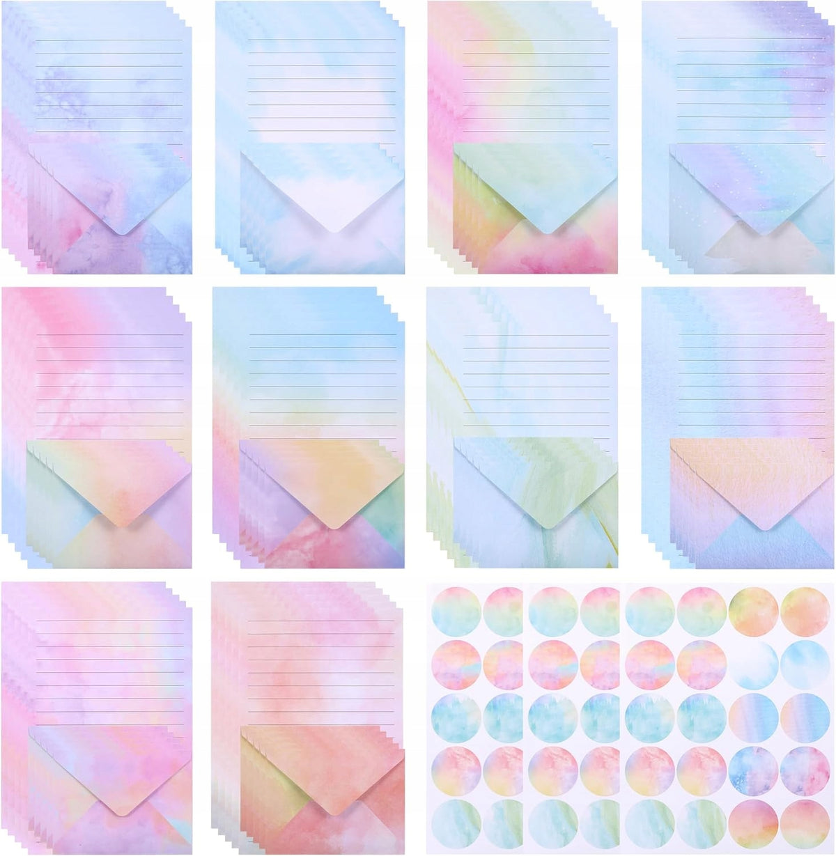 SET OF 160 ENVELOPES + 50 SHEETS OF LETTER PAPER 120G WATERCOLOUR