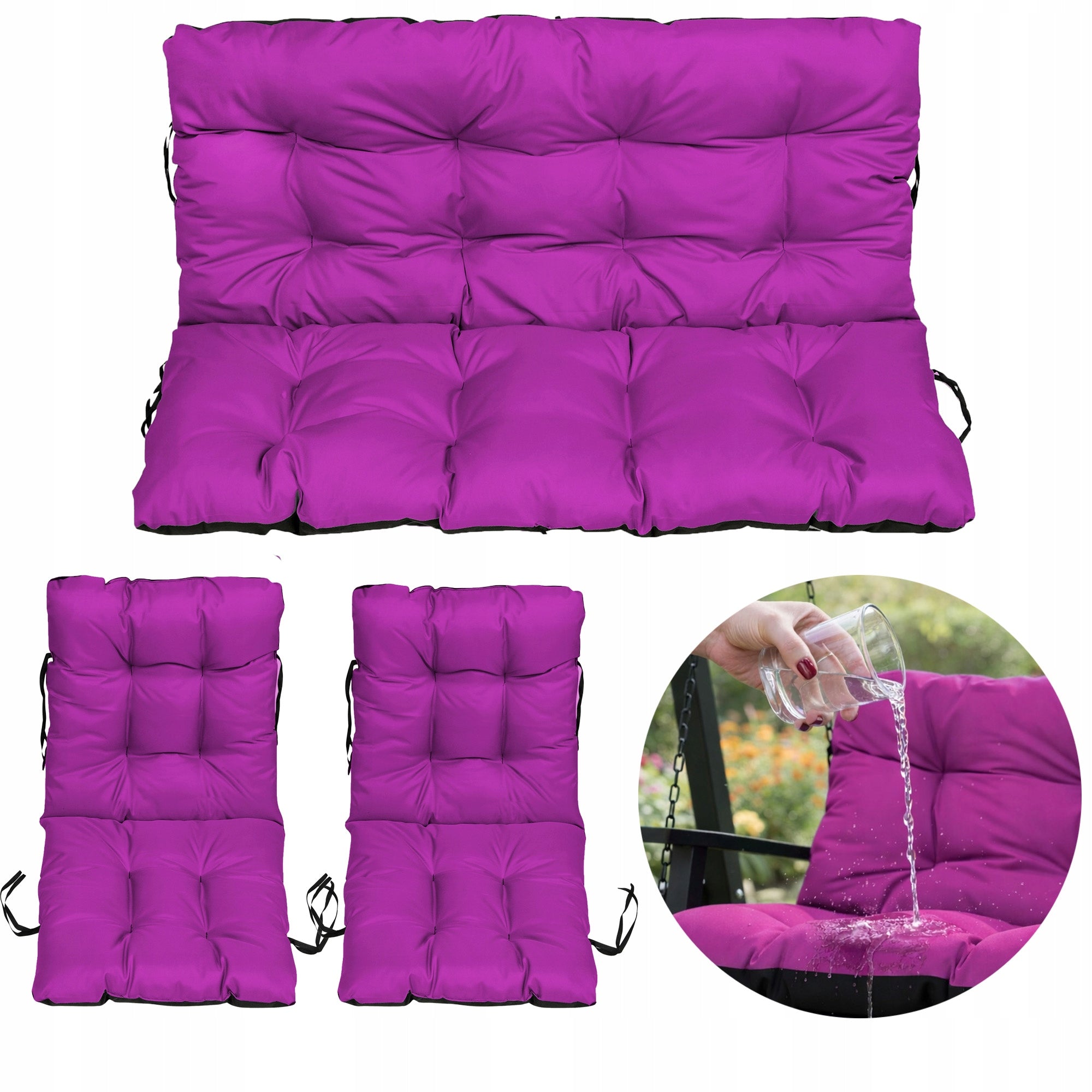 SET OF 2+1 pillows WATERPROOF soft for furniture RATTAN 140x60x50 FUCHSIA