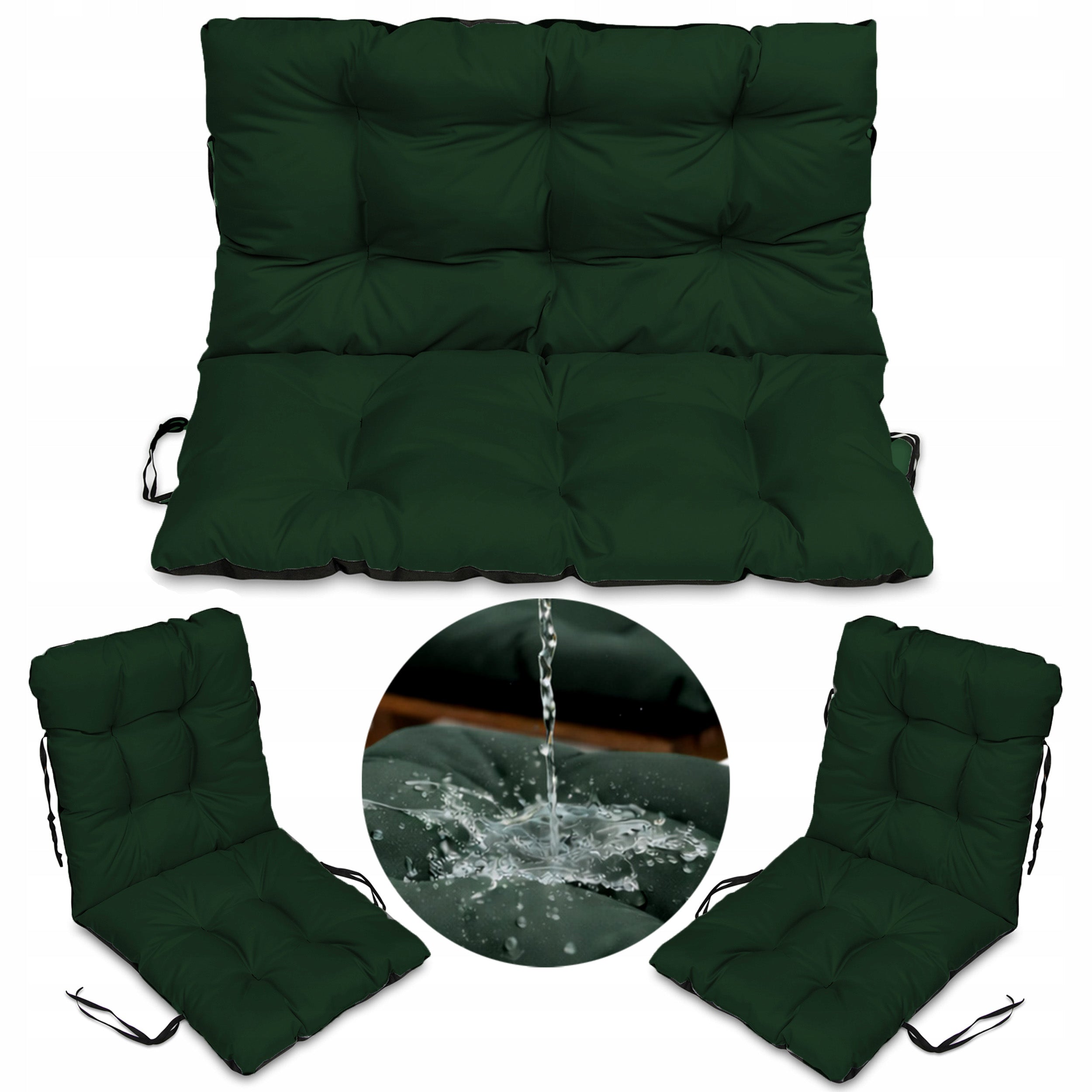 SET OF 2+1 rattan furniture cushions waterproof 120x60x50 GREEN DARK