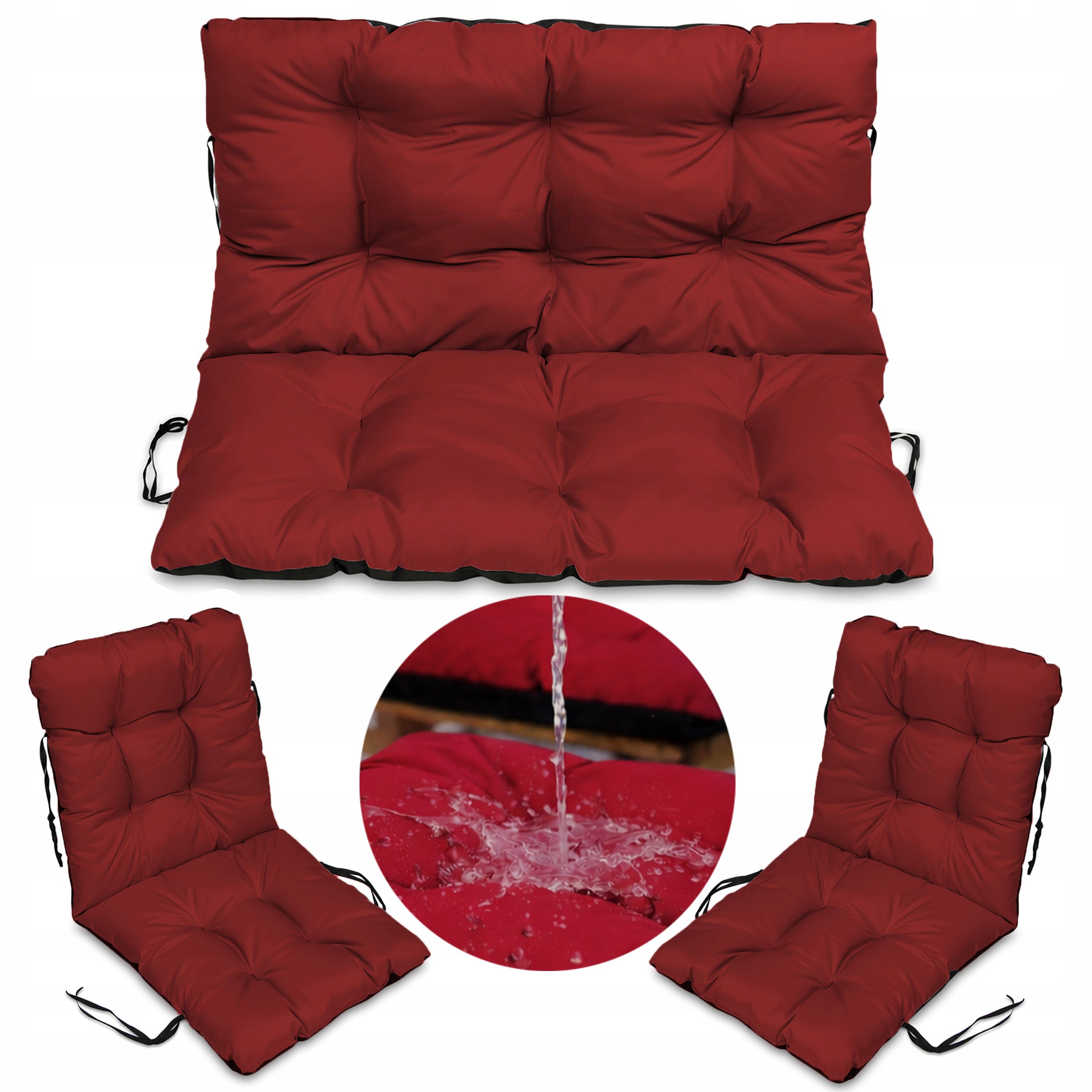 SET OF 2+1 soft cushions for rattan furniture WATERPROOF 120x60x50 BORDO