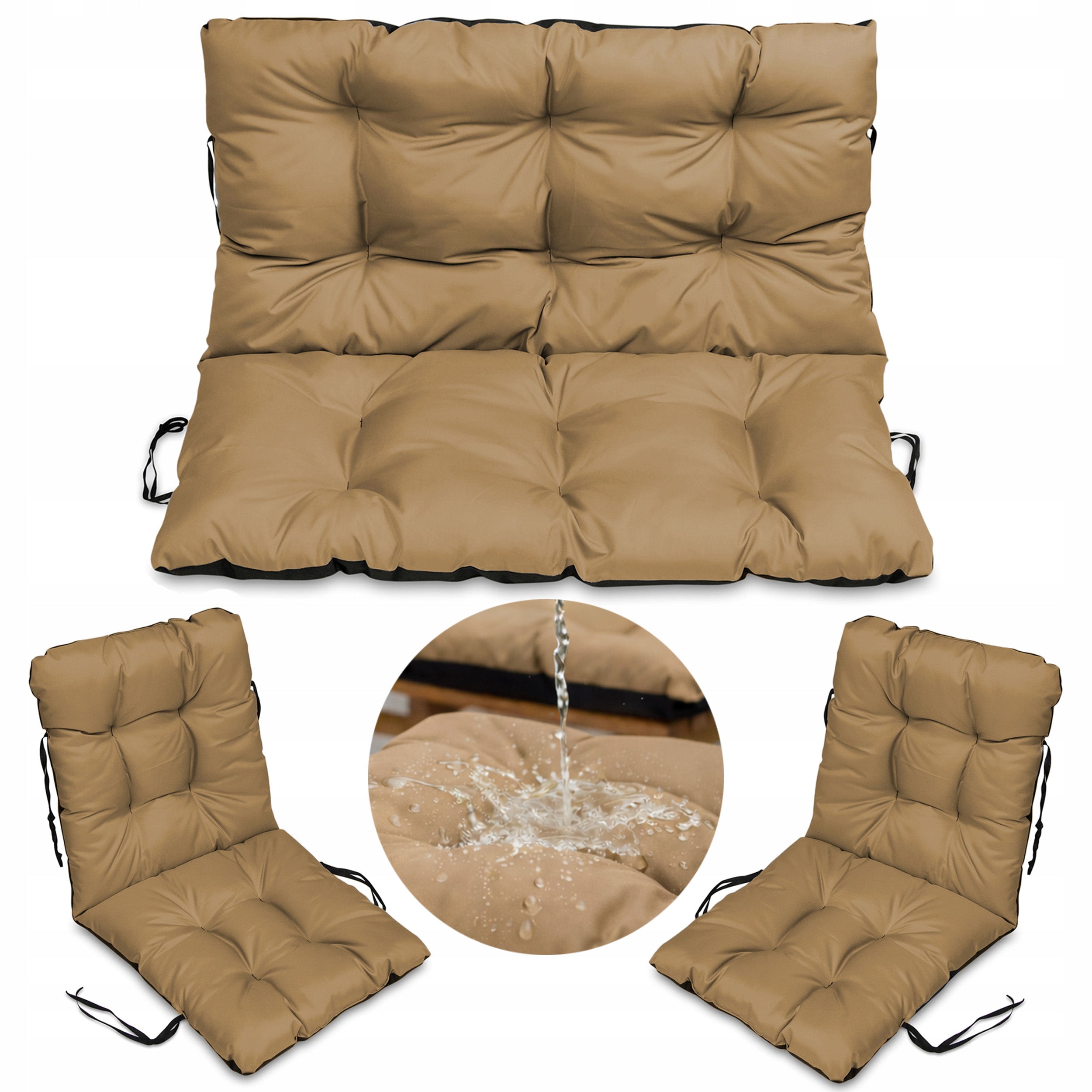 SET OF 2+1 soft cushions for rattan furniture waterproof 120x60x50 BEIGE