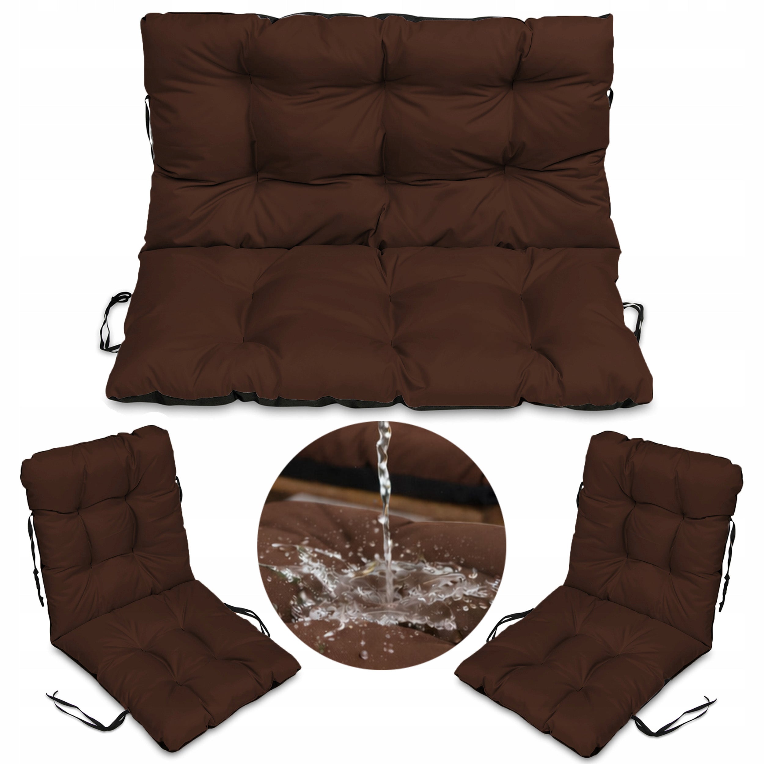 SET OF 2+1 soft cushions for rattan furniture waterproof 120x60x50 BRONZE