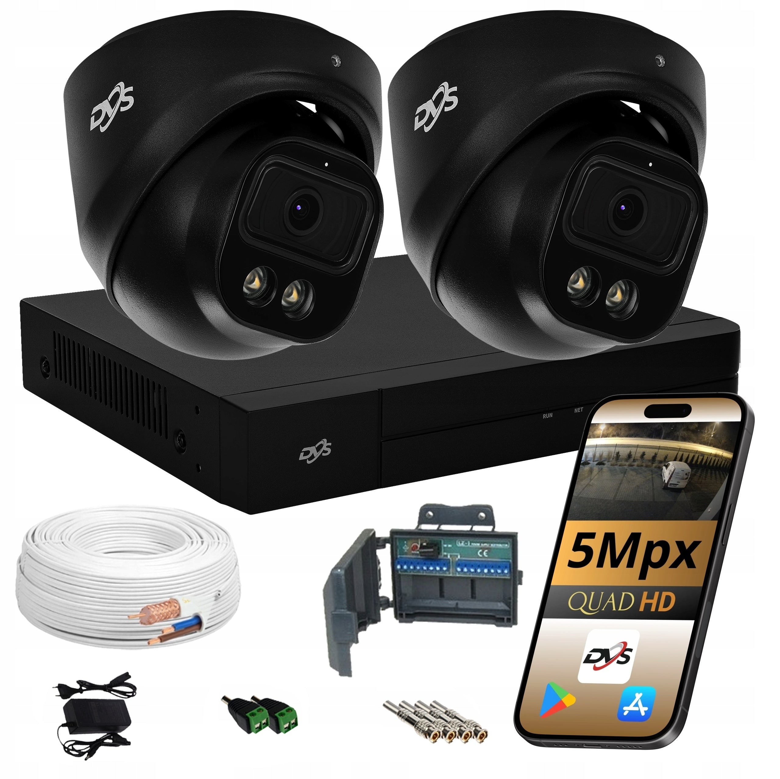 SET OF 2 BLACK CAMERAS FOR MONITORING EXTERNAL ANALOG DOME 5MP DVS