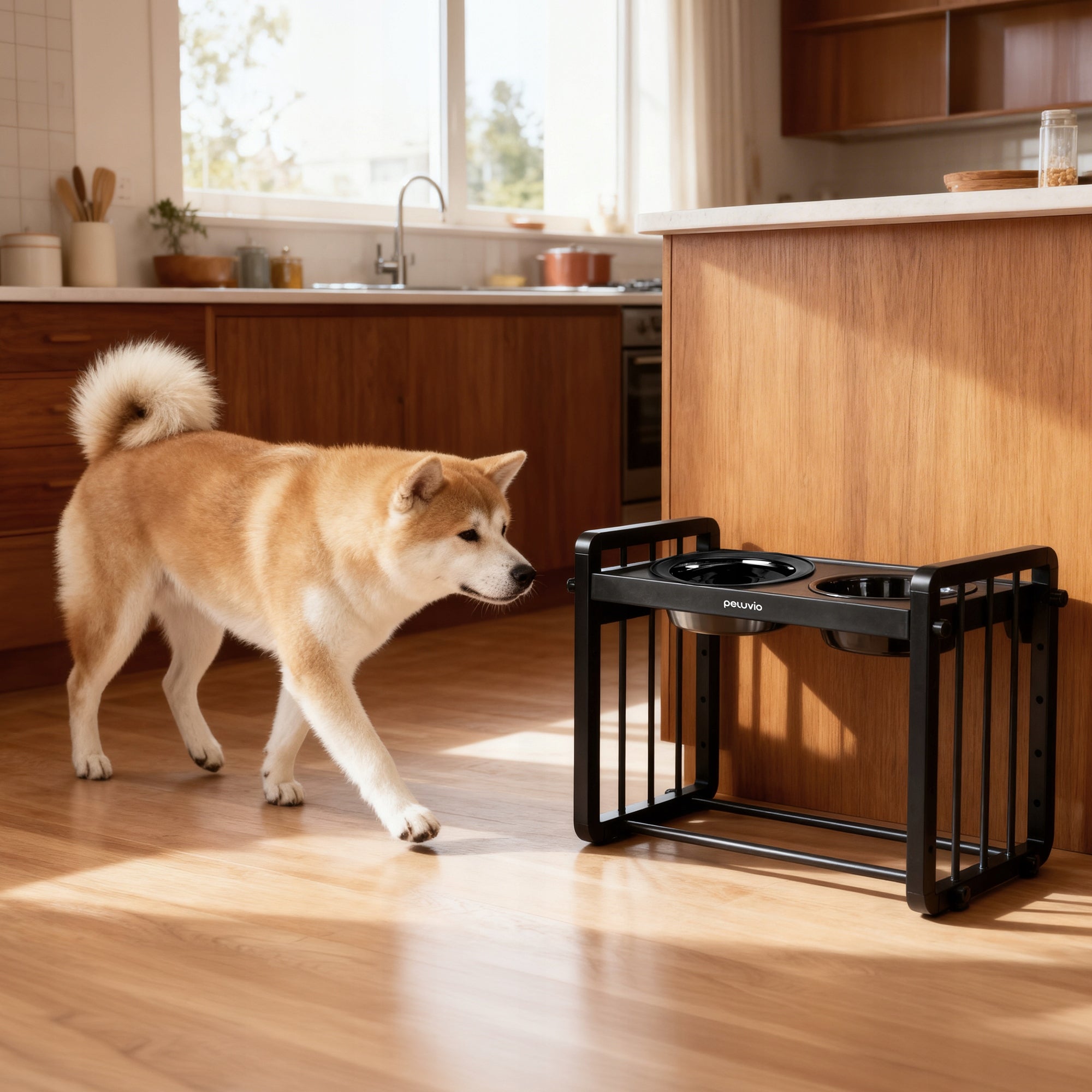 SET OF 2 Bowls on Stand ADJUSTABLE DOG Bowl RACK Peluvio Levee Brand Peluvio
