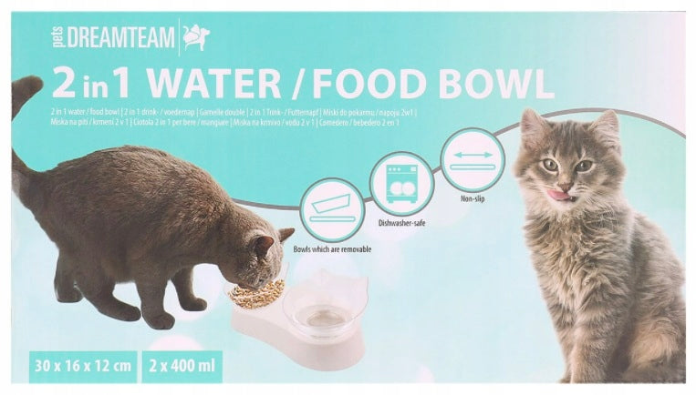 SET OF 2 CAT FEEDING BOWLS TWO IN ONE Dreamteam 400 ml BLACK Packaging status original