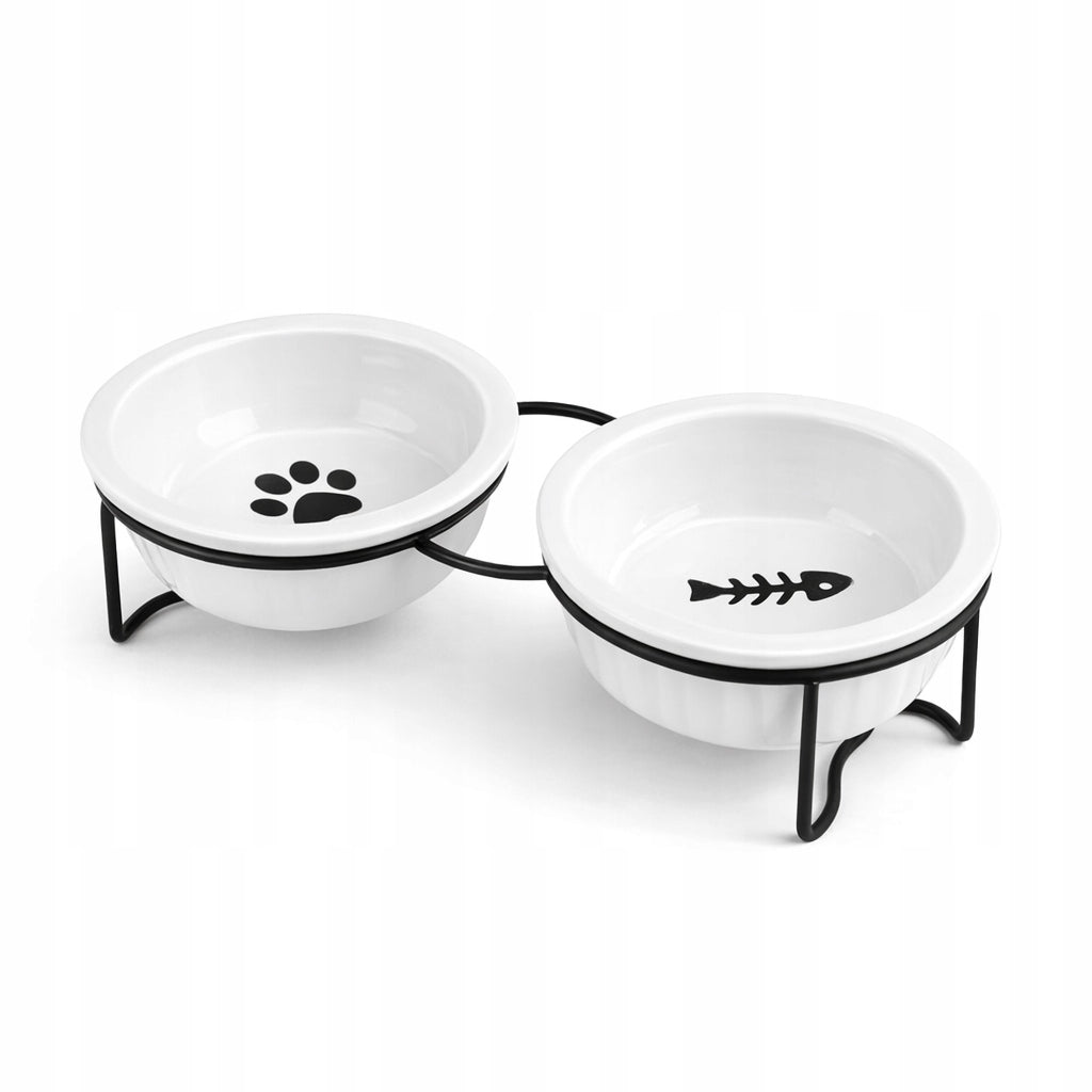SET OF 2 CERAMIC BOWLS ON STEEL STAND FOR DOG AND CAT 2x360 ml Brand GLOBANI