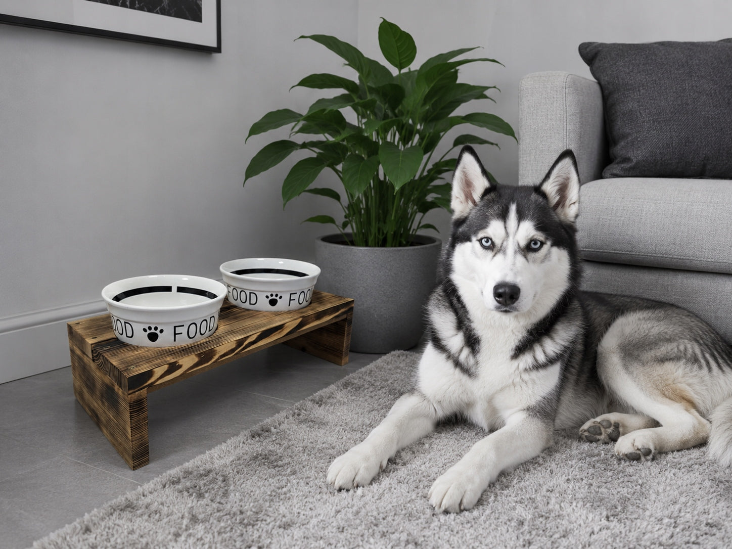 SET OF 2 CERAMIC BOWLS ON WOODEN STAND FOR DOG AND CAT 2x1600 ml Material other material