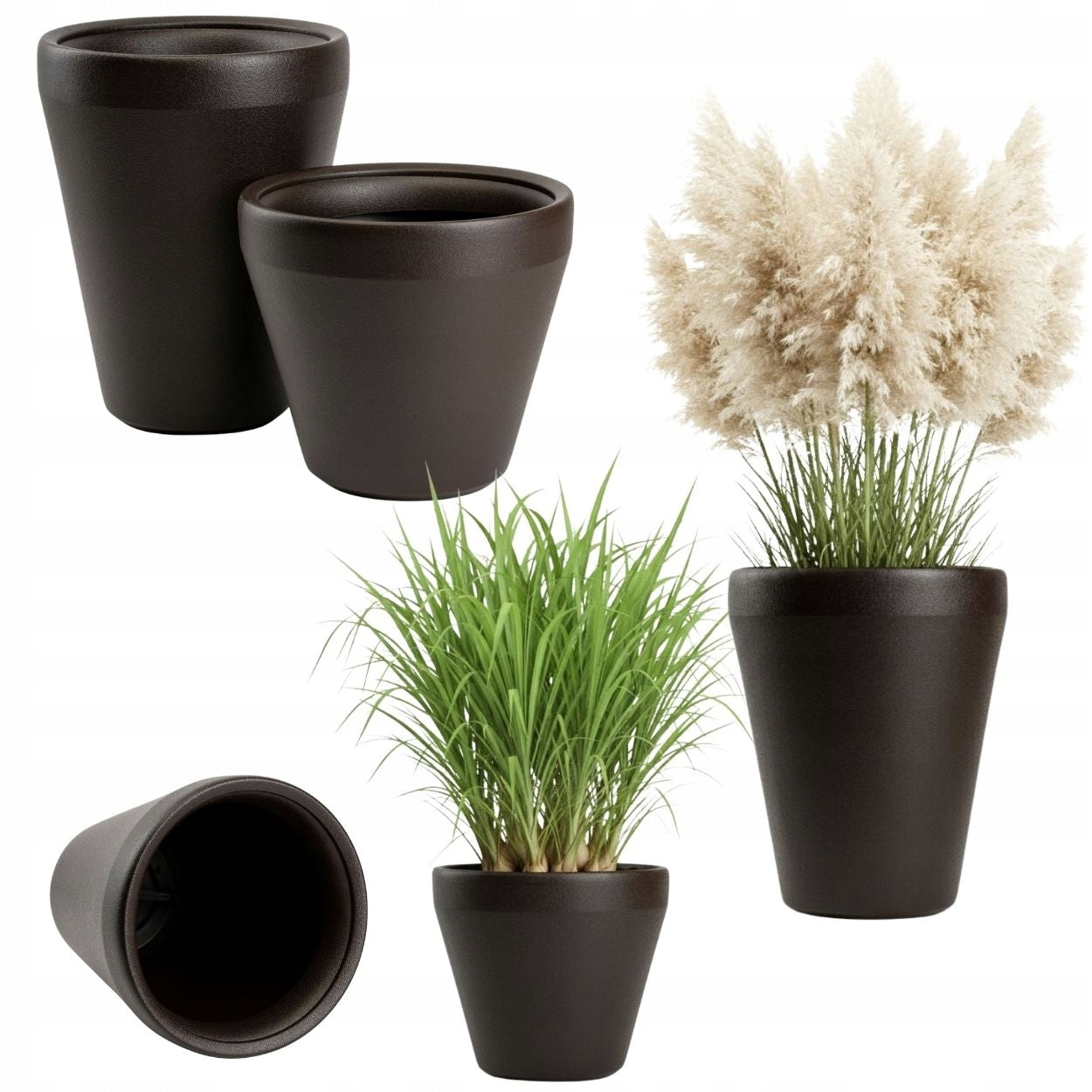 SET OF 2 GARDEN POTS PLASTIC large flower covers terrace brown