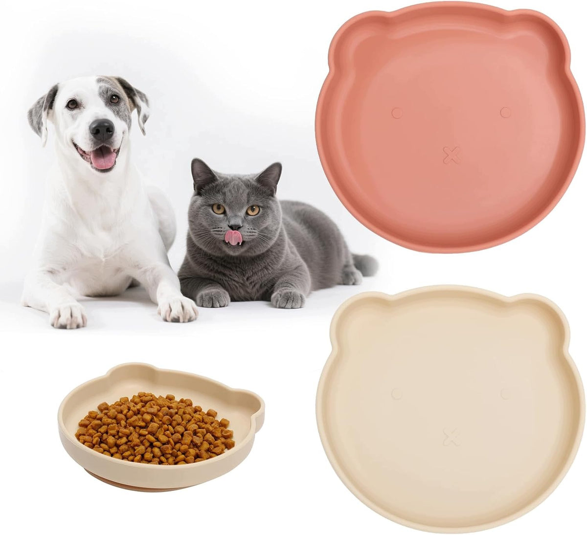SET OF 2 SILICONE BOWLS FOR CATS FLAT WITH SUCTION CUP ANTI-SLIP