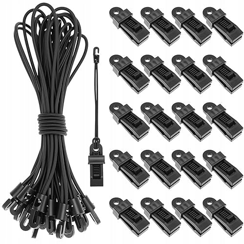 SET OF 20 TARPAULIN CLIPS AND 20 PCS ELASTIC BUNGEE CORDS