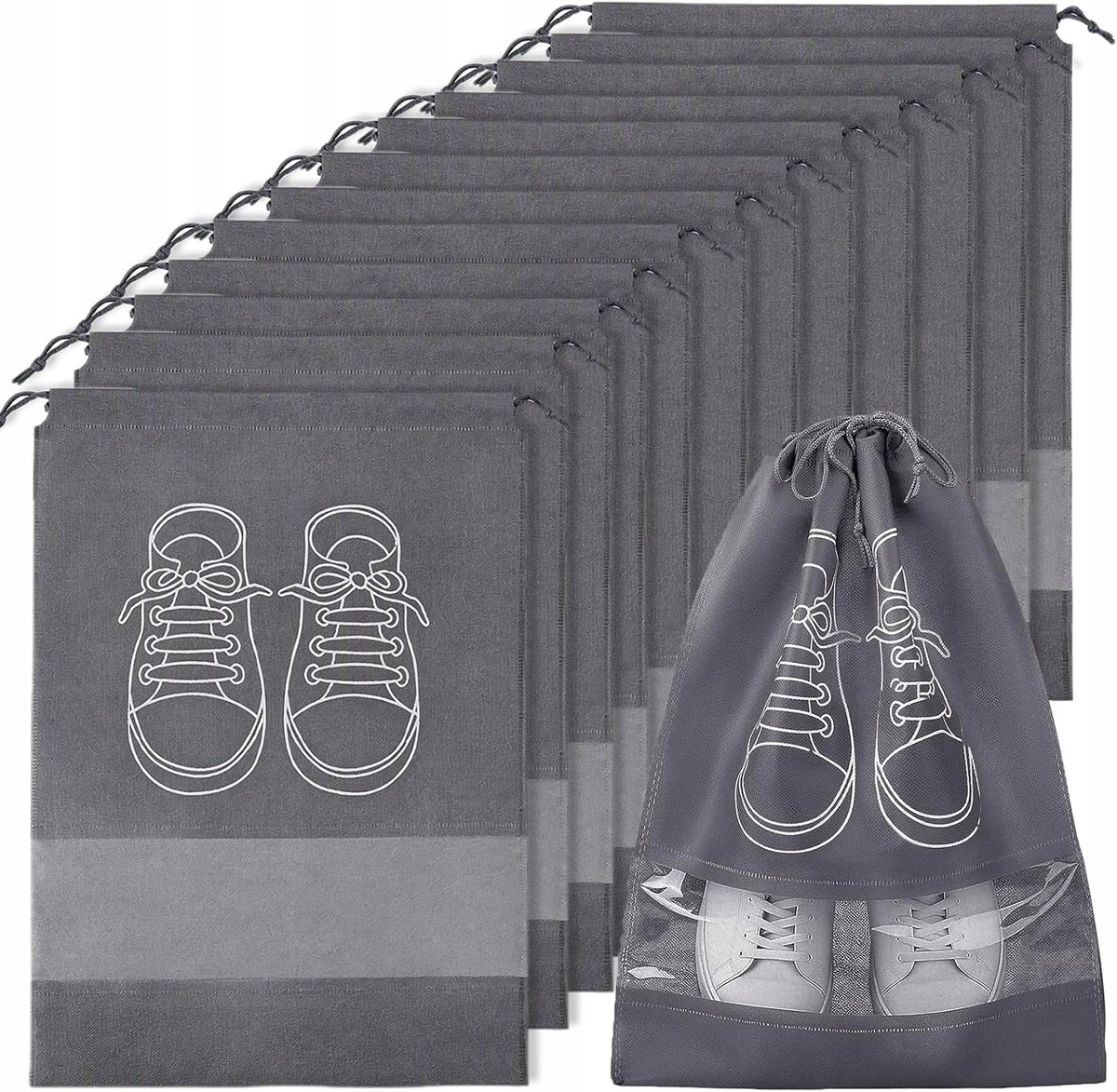 SET OF 20 TRAVEL SHOE BAGS DARK GREY 36X45 CM