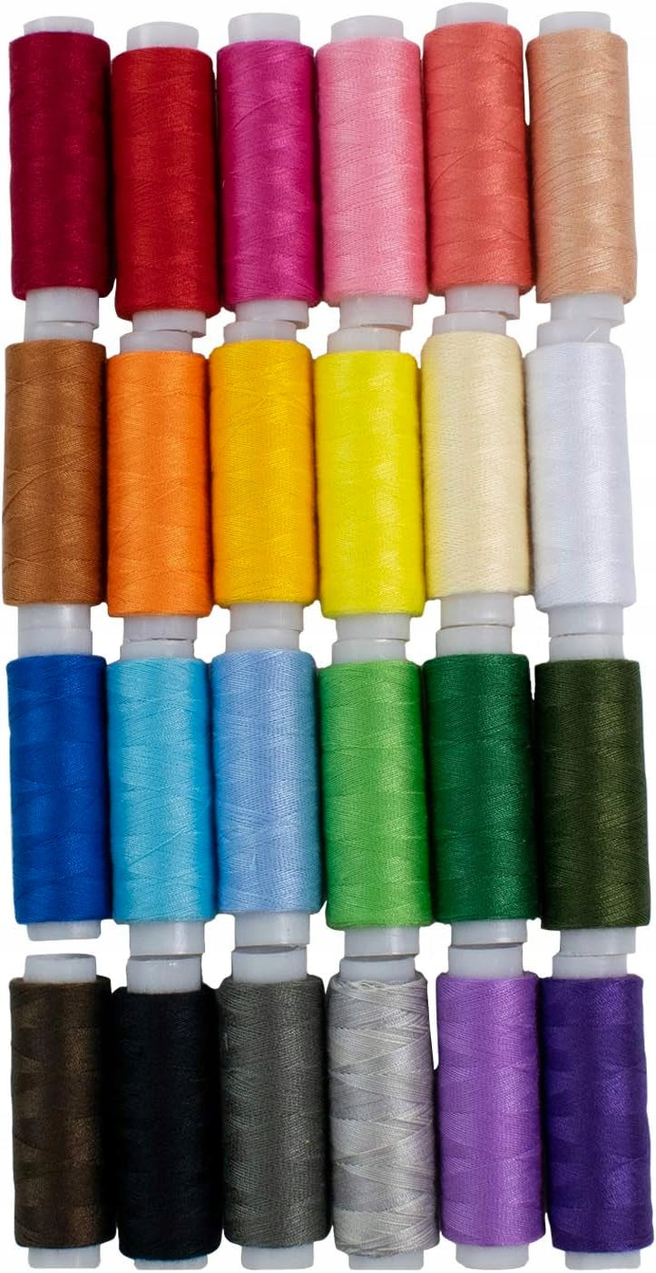 SET OF 24 SPOOLS OF POLYESTER THREAD FOR SEWING MULTICOLOR 182M Brand NA