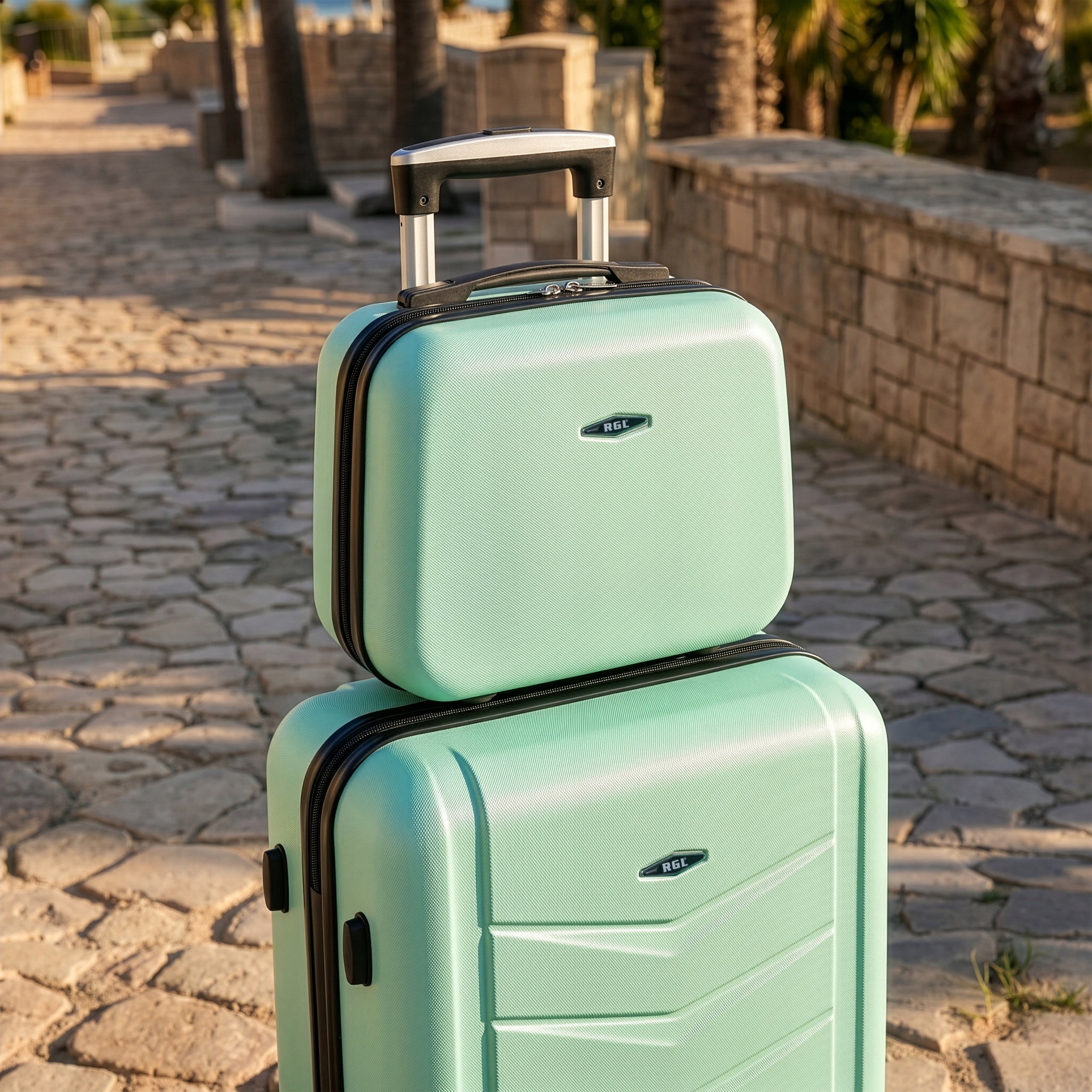 SET OF 2IN1 LARGE SUITCASE XXL + CHEST COSMETIC BAG TRAVEL BAG 4 WHEELS Height 71 cm