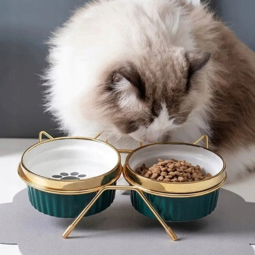 SET OF 2PCS CAT BOWL DOUBLE CERAMIC ON STAND 2x300ml 2982 Manufacturer code 006868