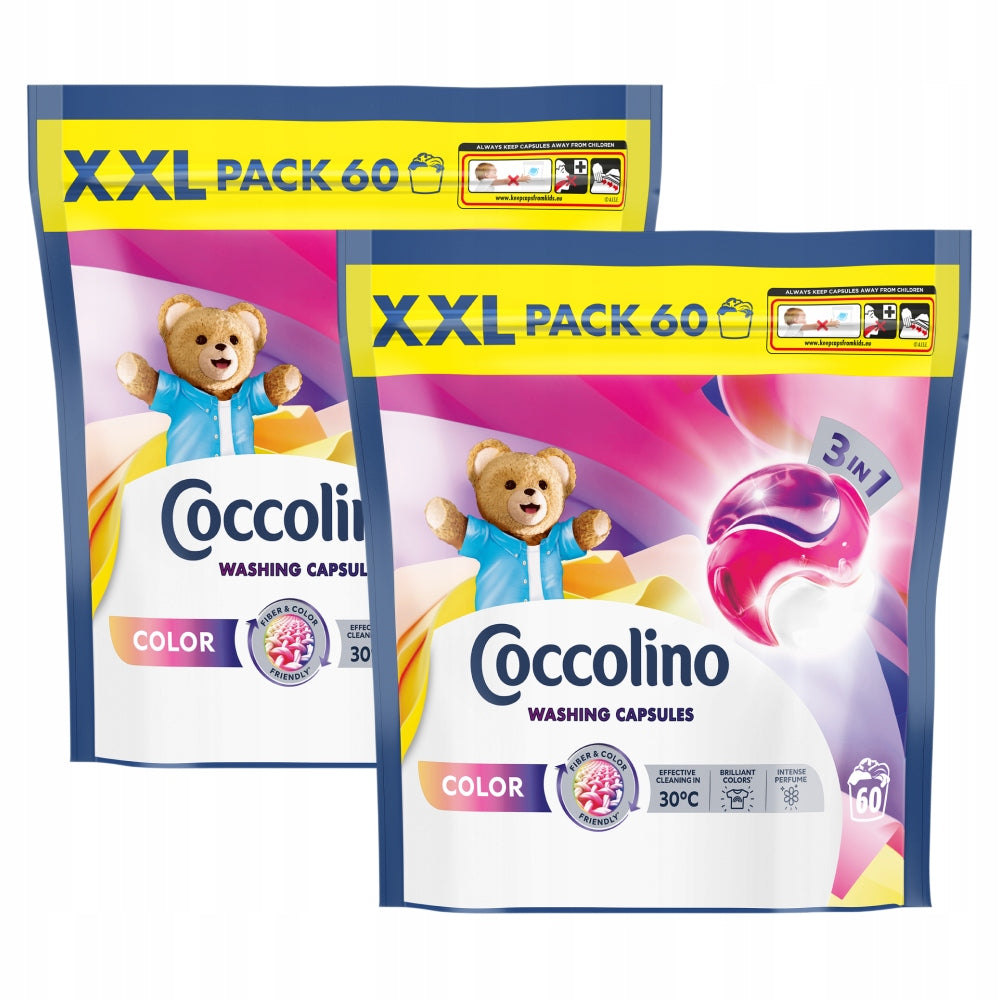 SET OF 2X 3IN1 CAPSULES FOR WASHING COLORED FABRICS – COCCOLINO XXL, 60 WASHES
