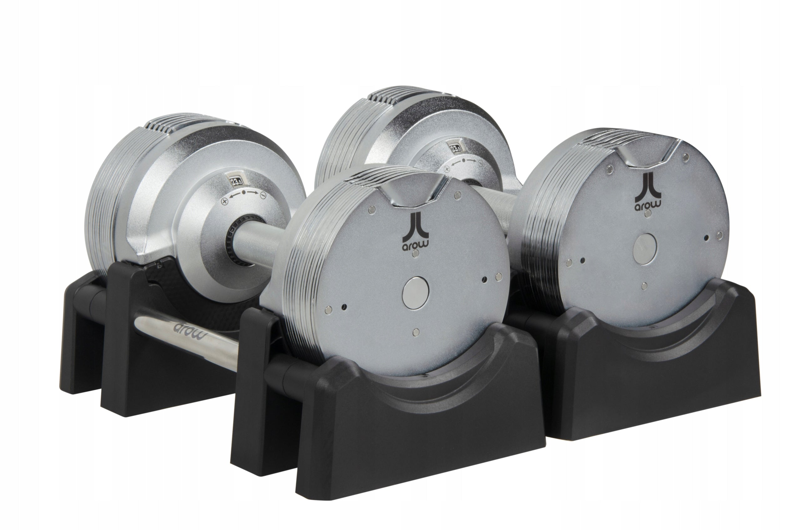 SET OF 2X ADJUSTABLE DUMBBELL 23,5 kg Barbell Silver adjustment every 1,5kg Brand Arow