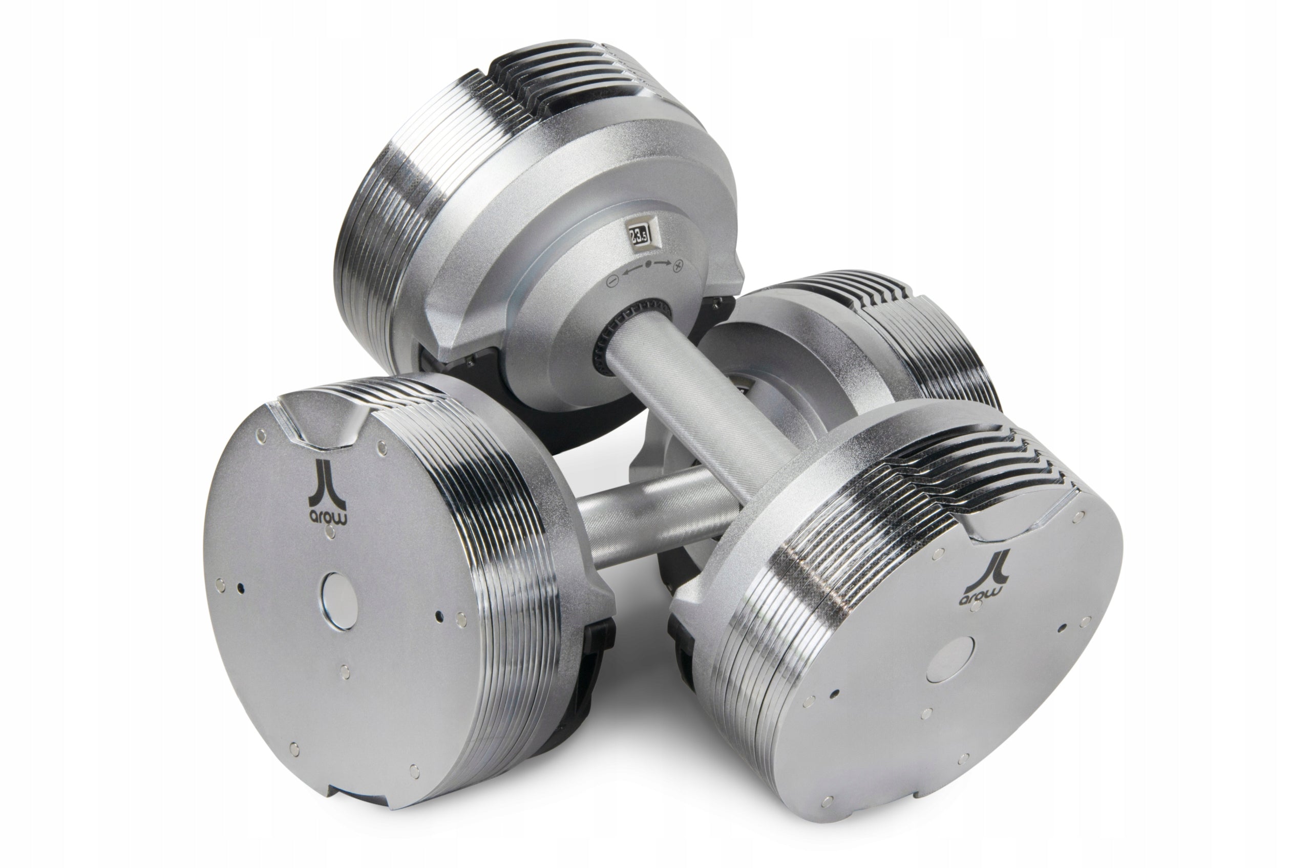 SET OF 2X ADJUSTABLE DUMBBELL 23,5 kg Barbell Silver adjustment every 1,5kg Manufacturer code ZESTAW HANTLI REGULOWANYCH SREBRNYCH 23,5KG