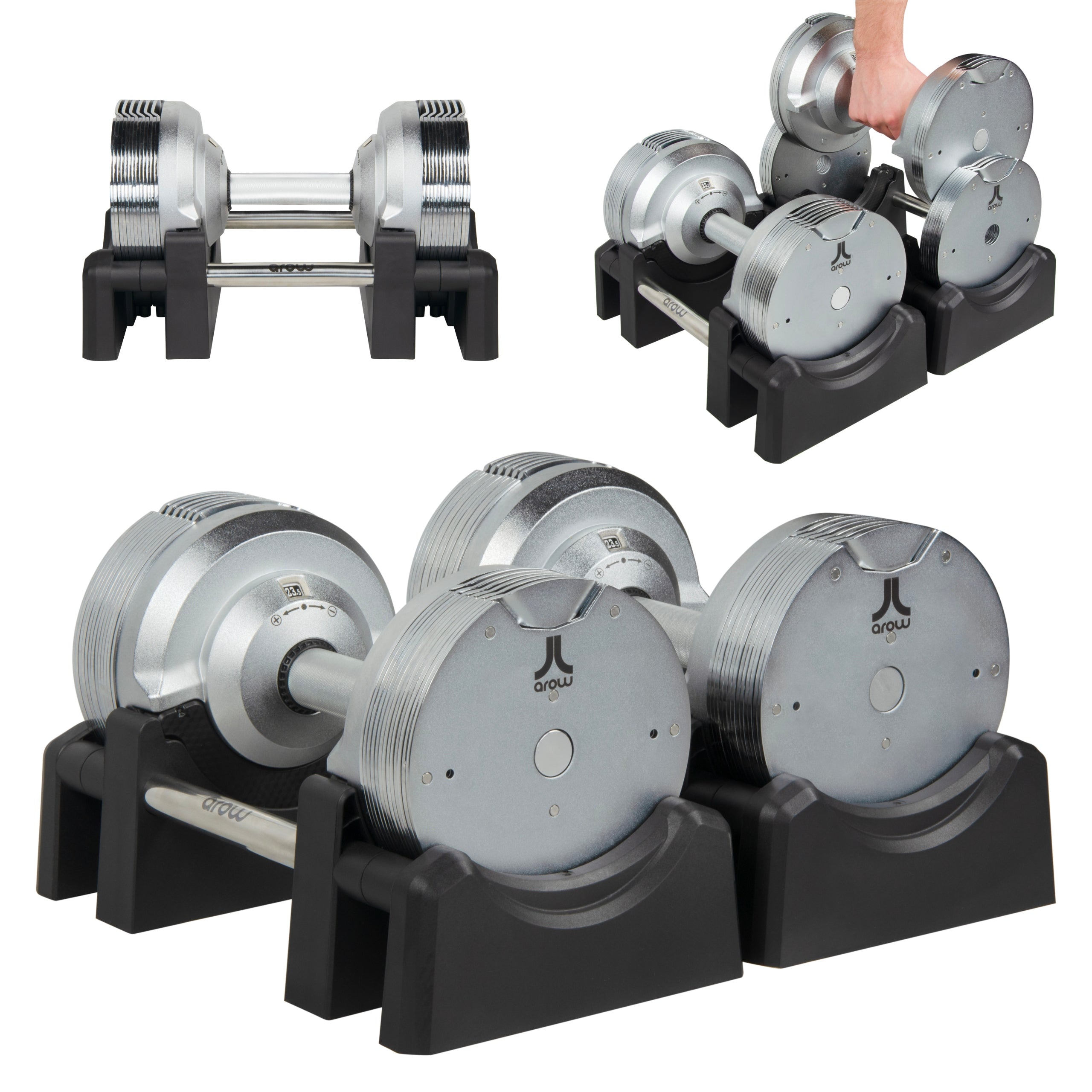 SET OF 2X ADJUSTABLE DUMBBELL 23,5 kg Barbell Silver adjustment every 1,5kg