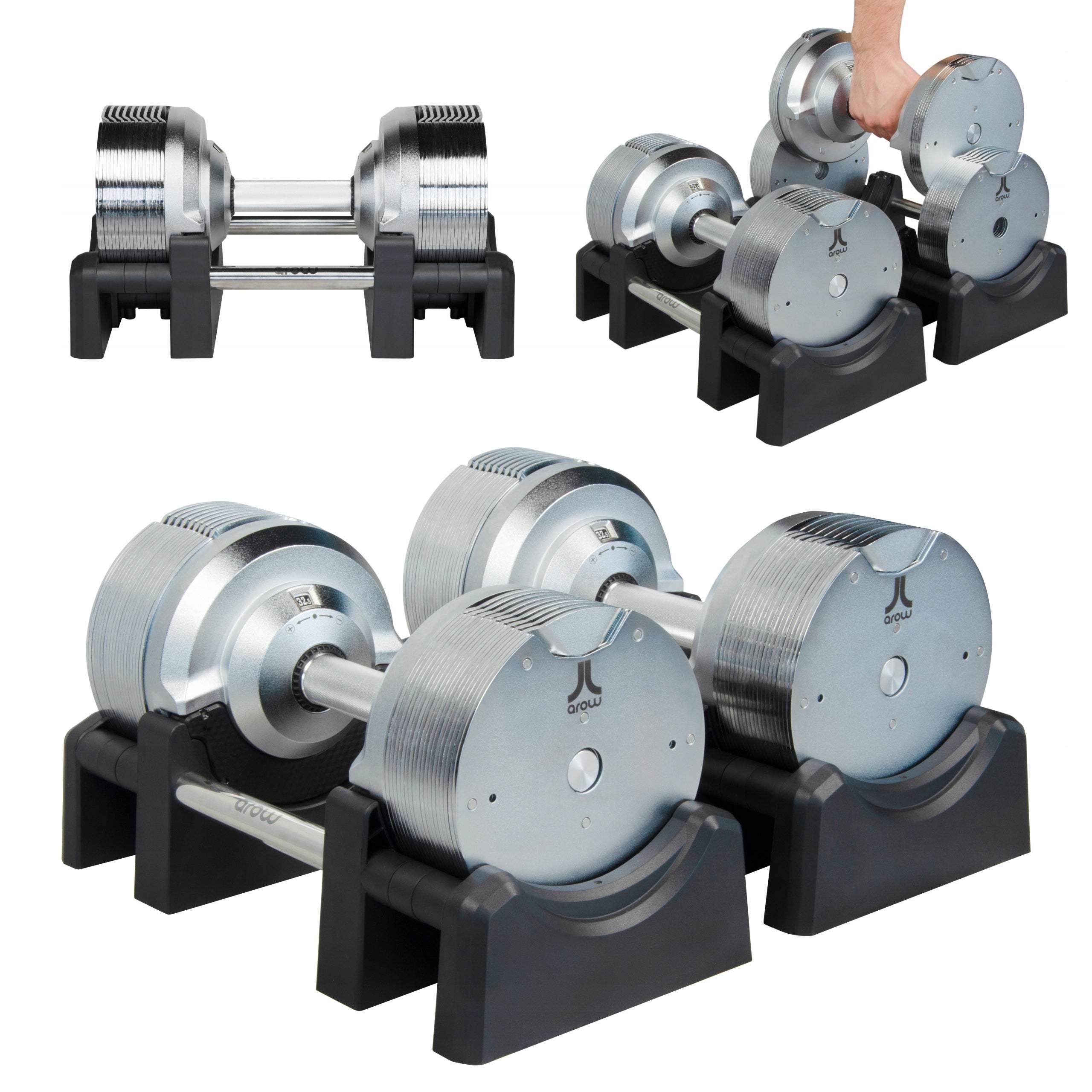 SET OF 2X ADJUSTABLE DUMBBELL 32,5 kg Barbell Silver adjustment every 1,5kg