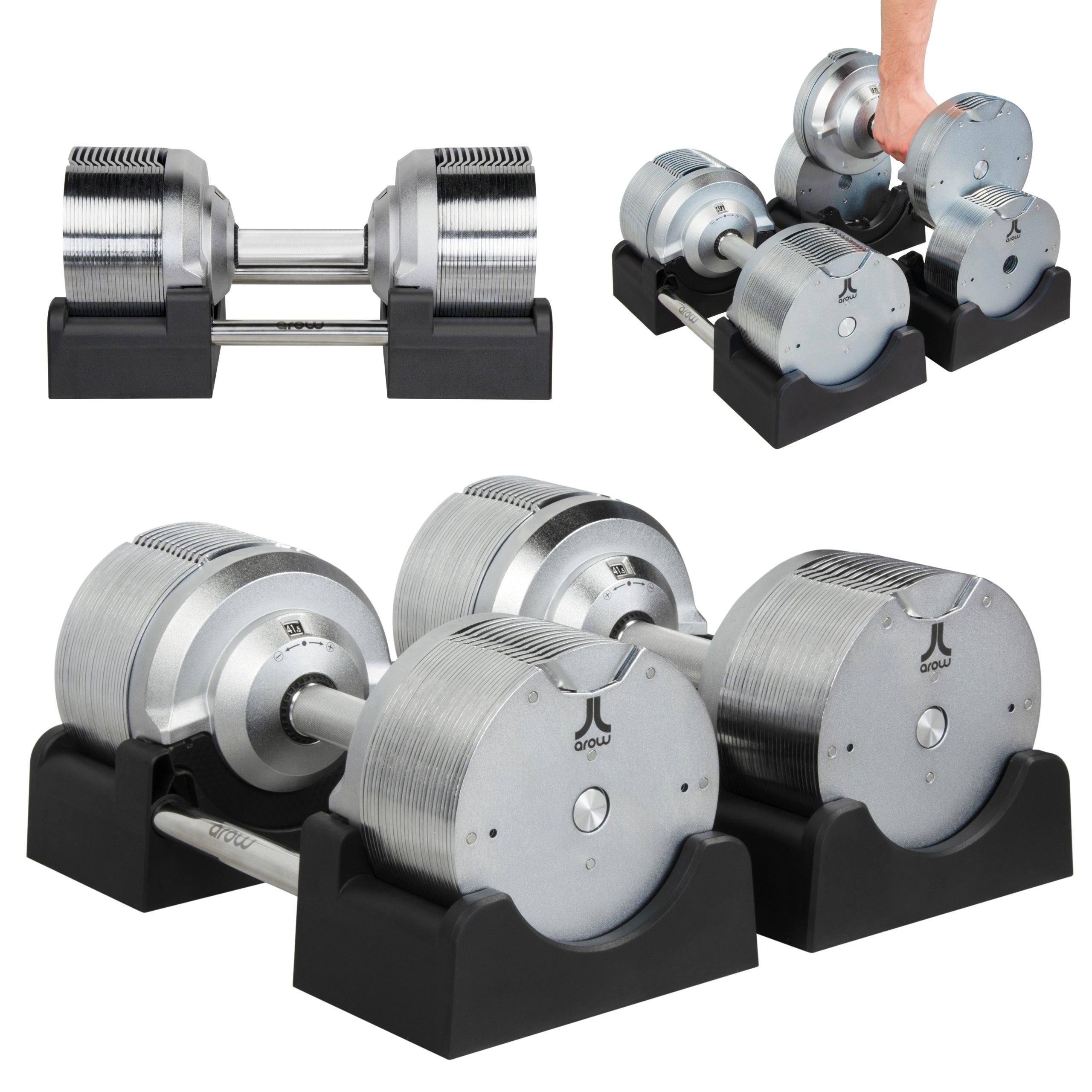 SET OF 2X ADJUSTABLE DUMBBELL 41,5 kg Barbell Silver adjustment every 1,5kg