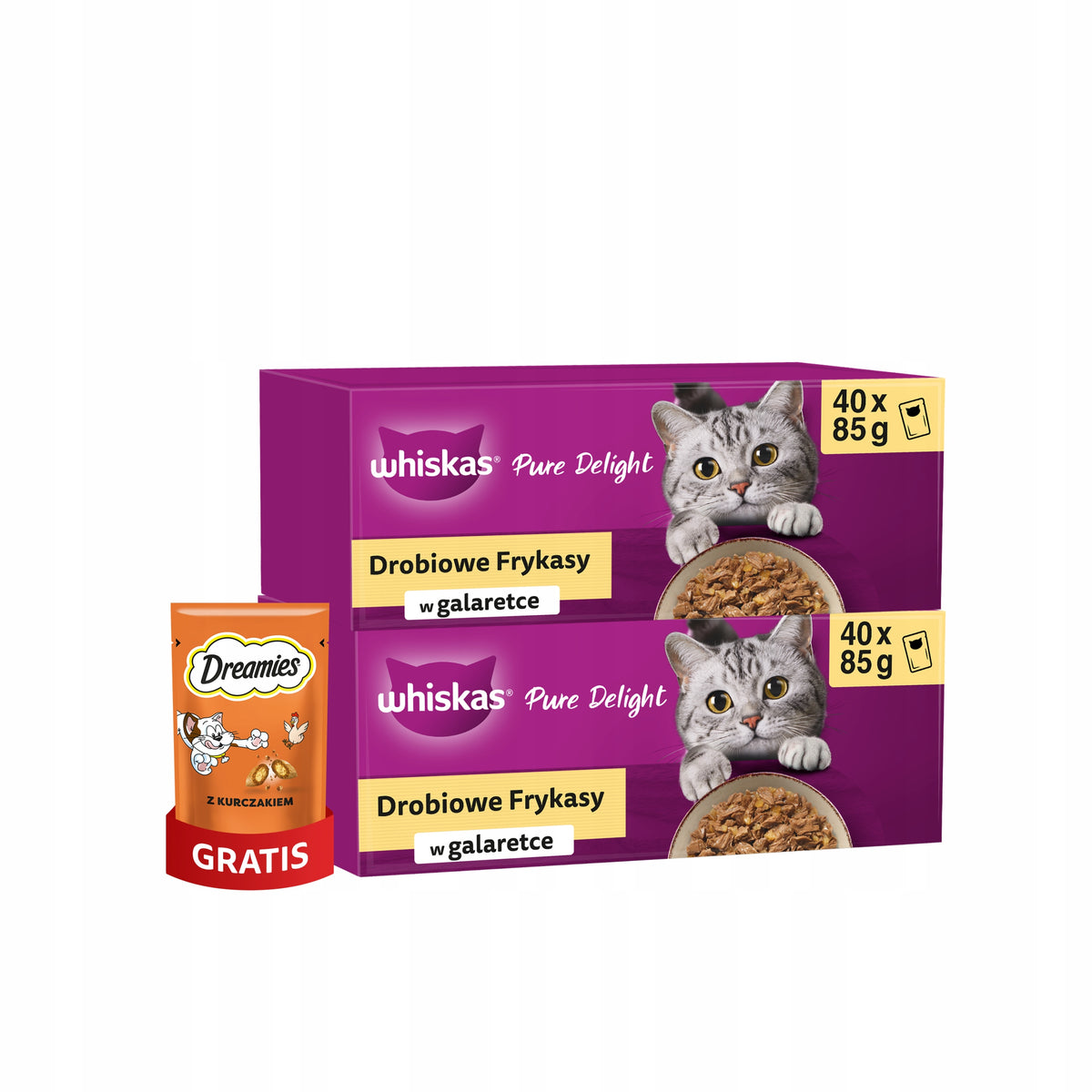 SET OF 2X CAT FOOD WHISKAS POULTRY FRIES IN JELLY - 40X85G Manufacturer code 5900951302350